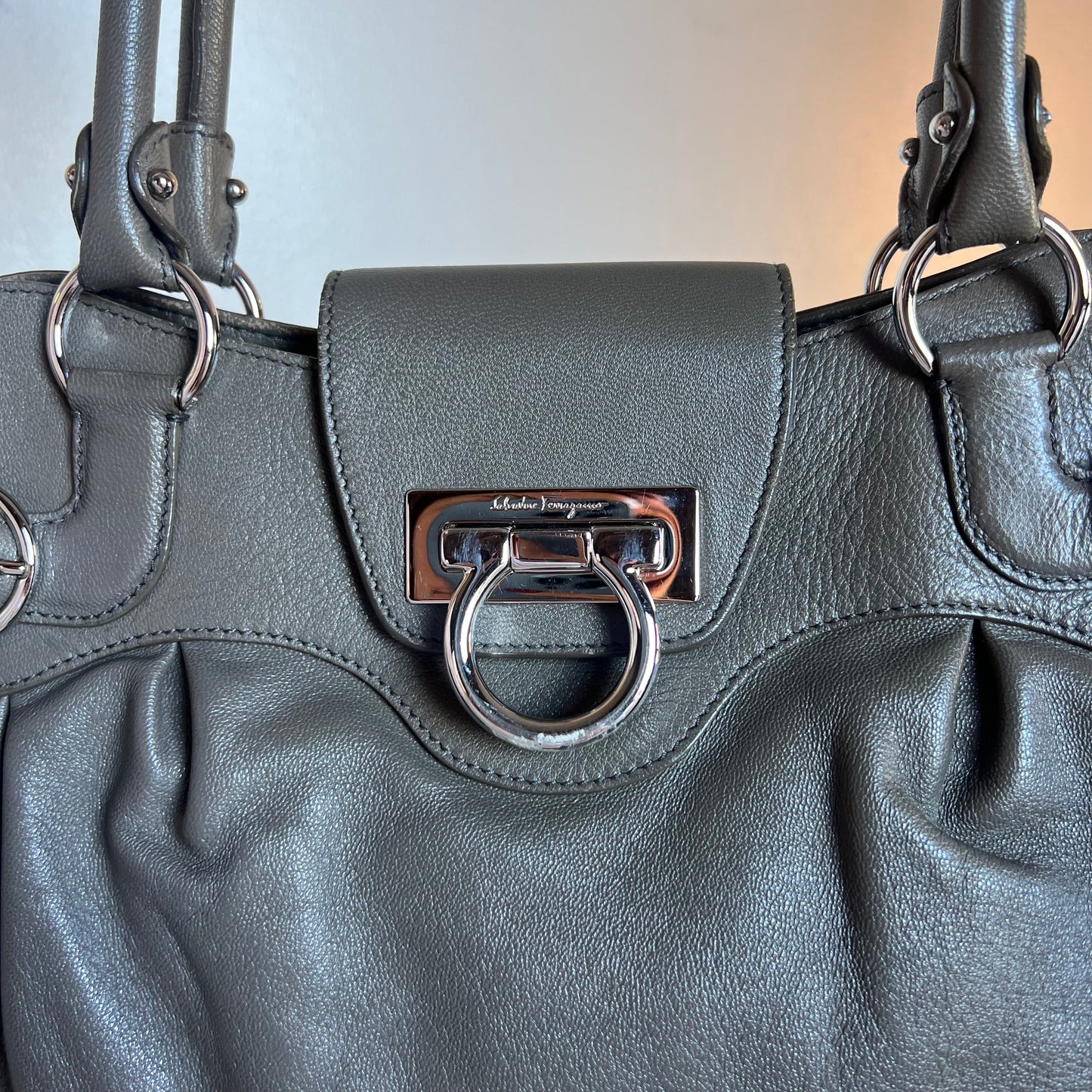 Ferragamo Gray Leather Bag