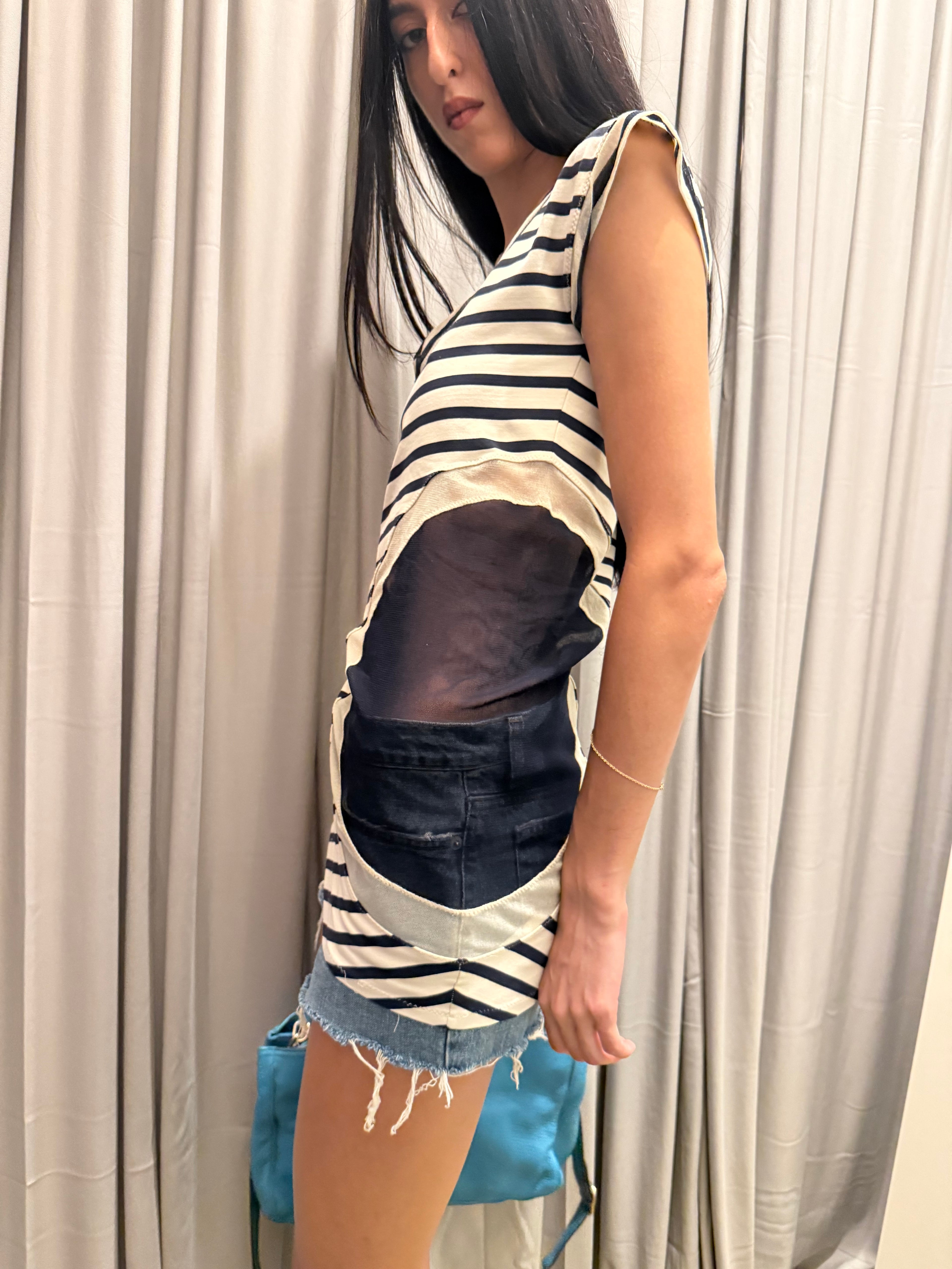 Jean Paul Gaultier Striped Mesh Top