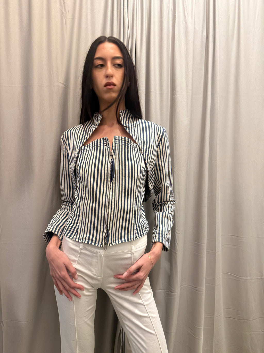 Isabel De Pedro Striped Denim Corset & Bolero