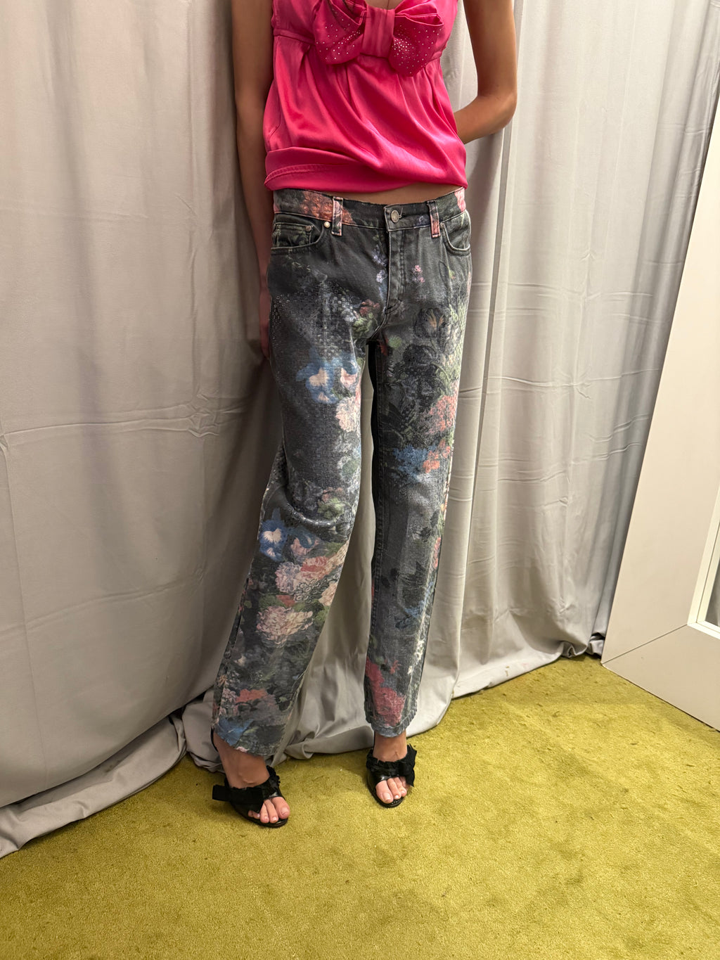 Roberto Cavalli 1994 Floral Printed Denim Pants