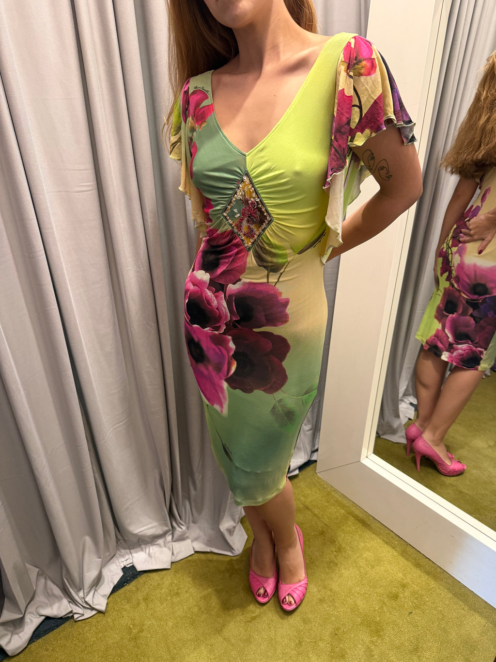 Roberto Cavalli Class Floral Midi Dress
