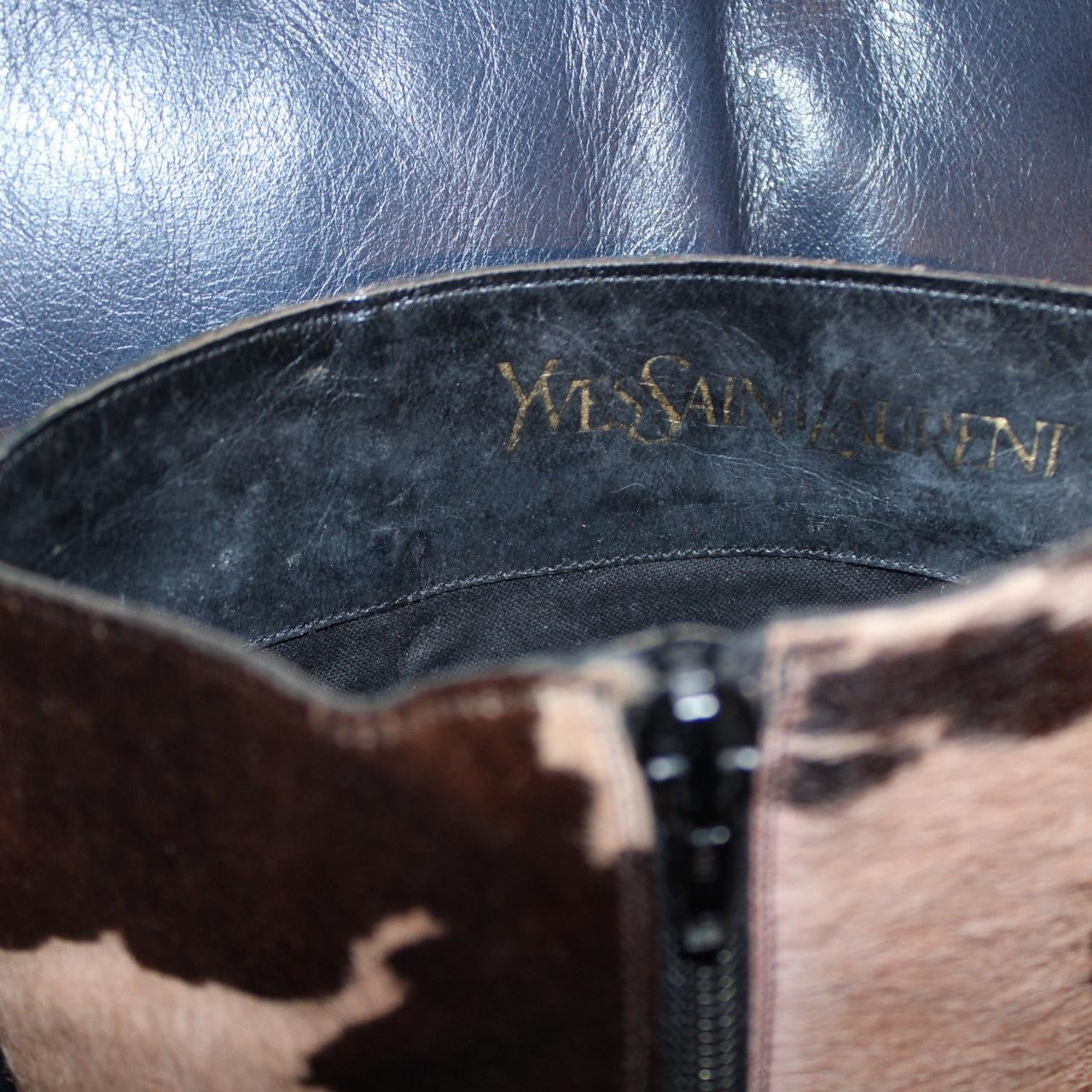 YSL Cowhide Pony Hair Knee High Boots