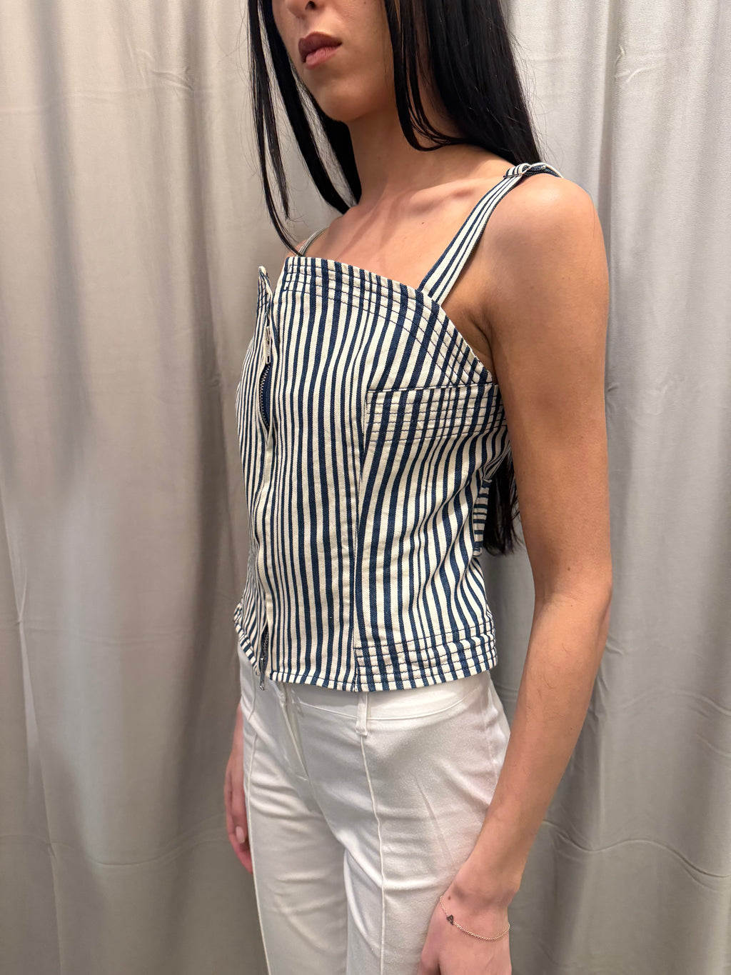 Isabel De Pedro Striped Denim Corset & Bolero