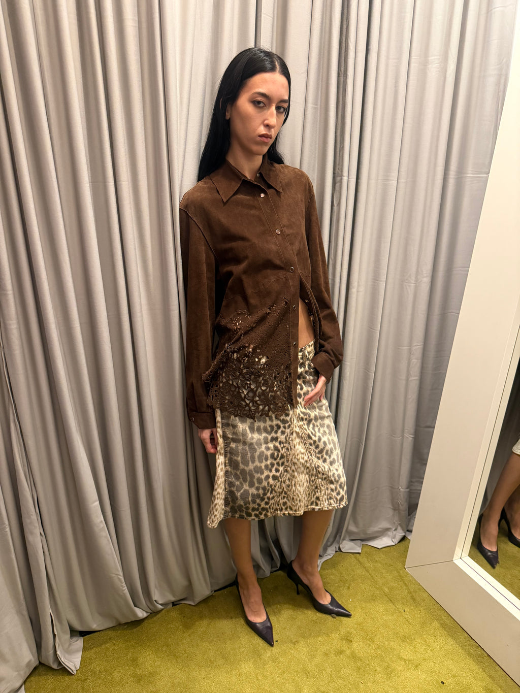 Roberto Cavalli FW 1999 Laser Cut Suede Button Up