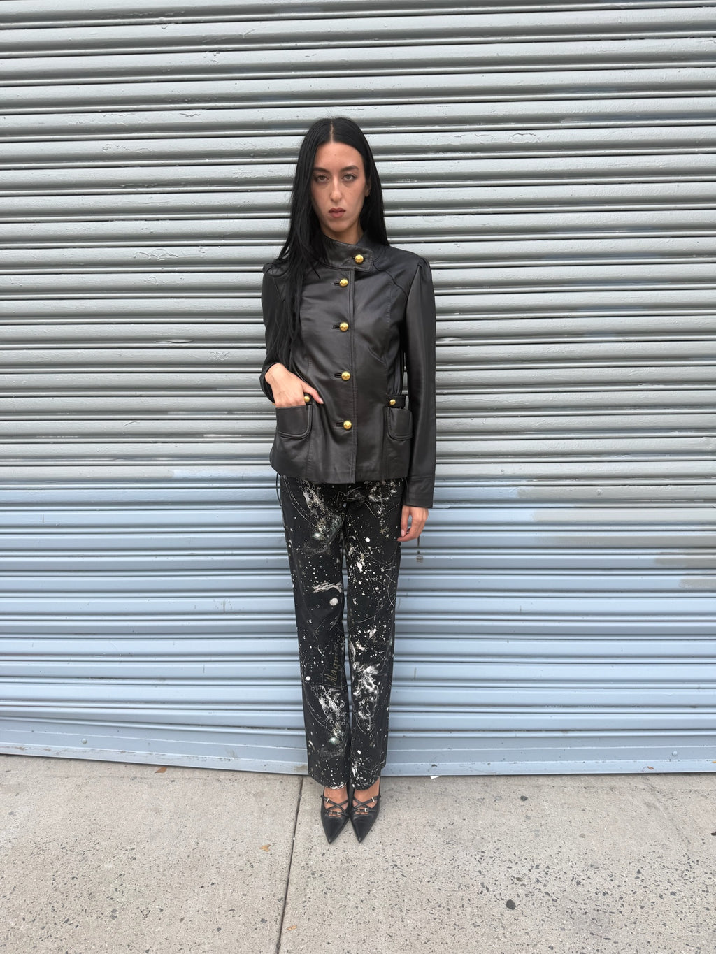Lamb Leather Jacket with Gold Buttons