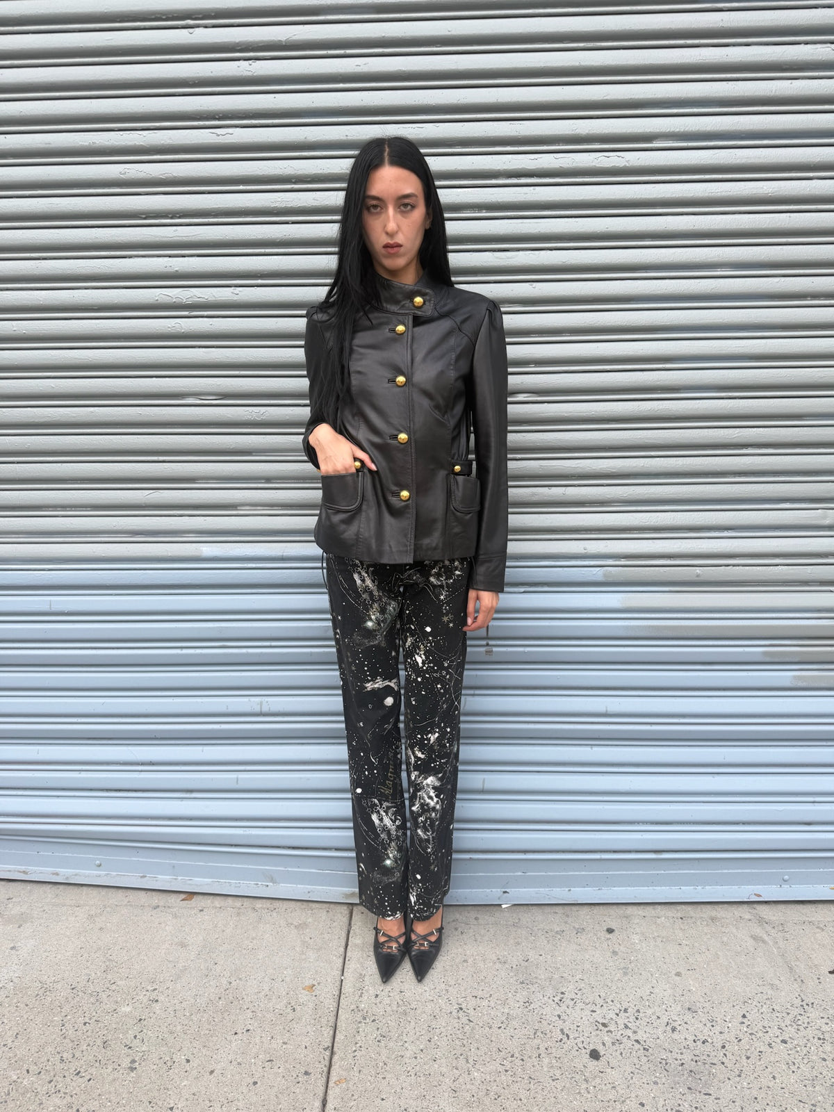 Lamb Leather Jacket with Gold Buttons