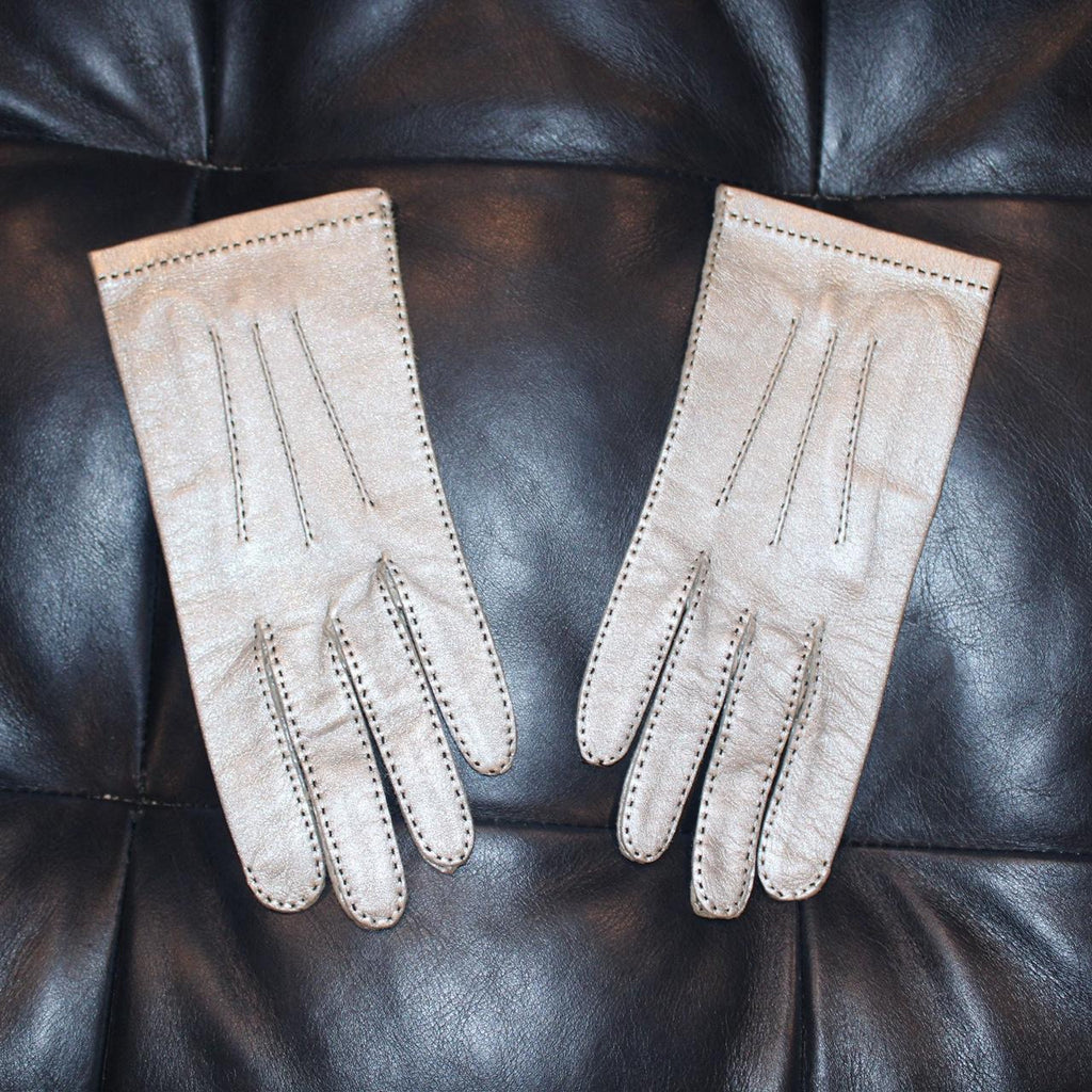 Vintage Leather Chanel Silver Gloves