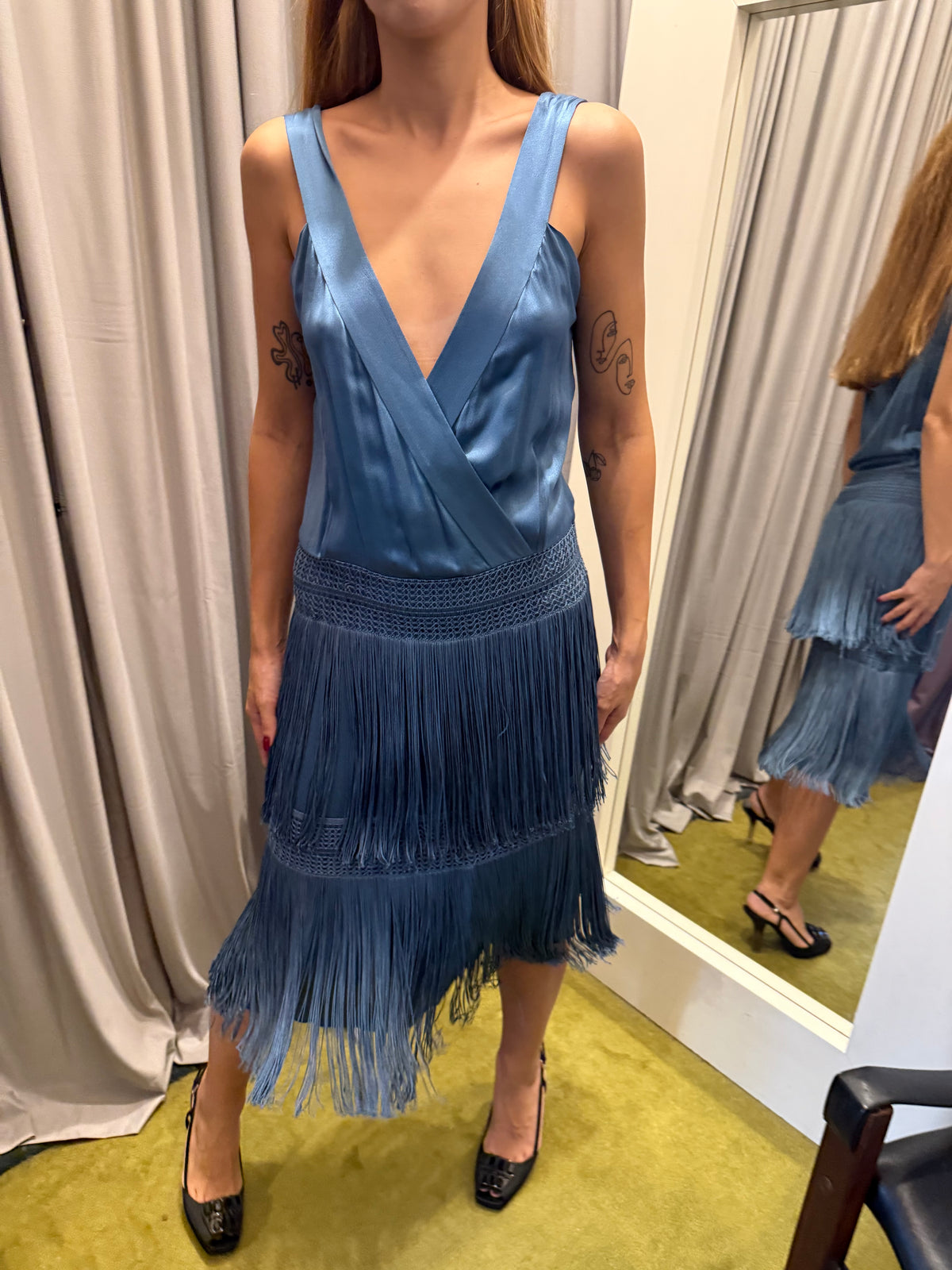 Alberta Ferretti Silk Fringe Dress