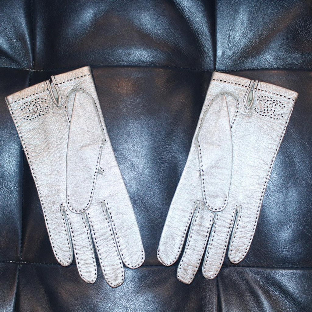 Vintage Leather Chanel Silver Gloves