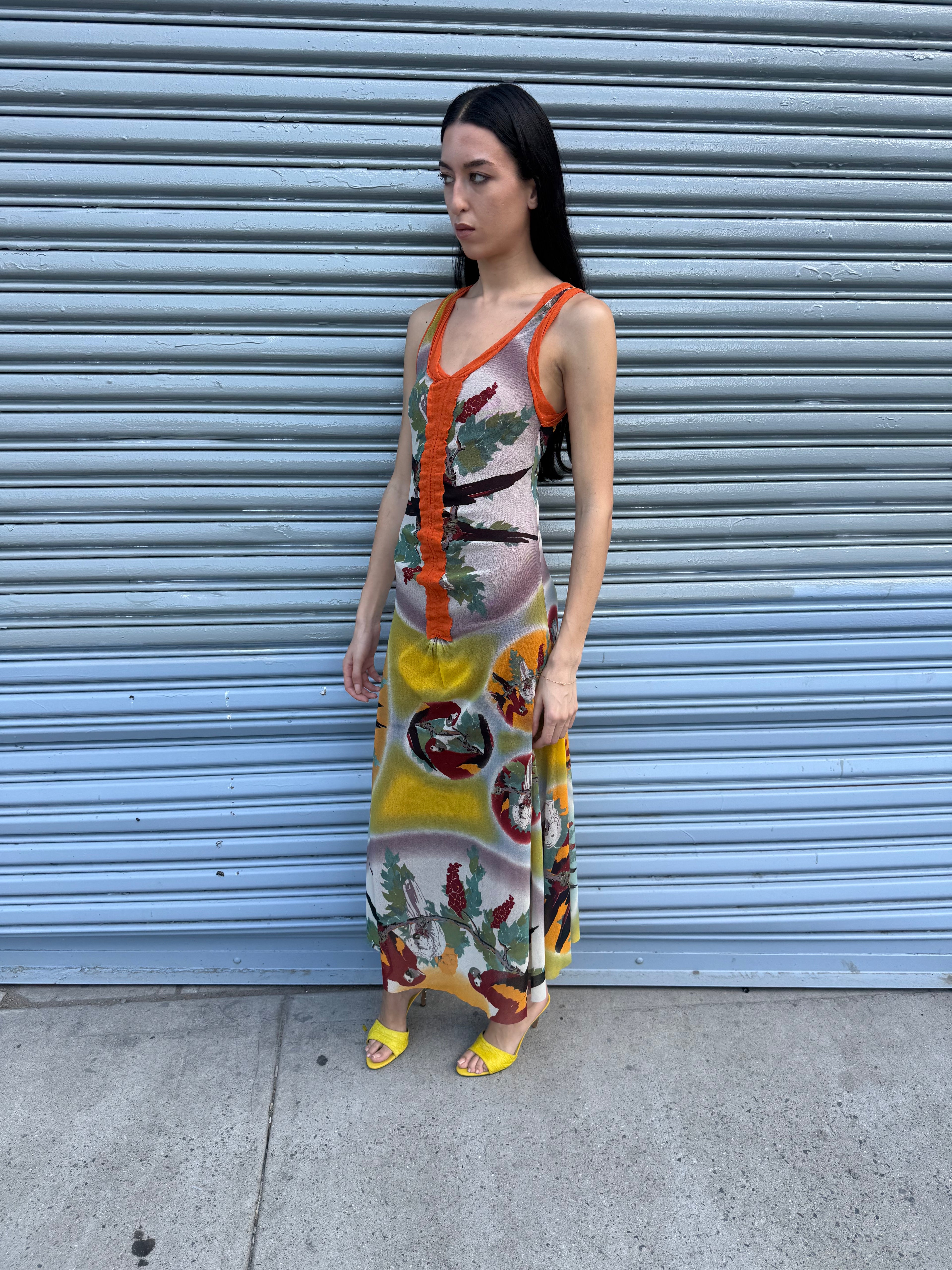 Jean Paul Gaultier Tropical Print Maxi Mesh Dress