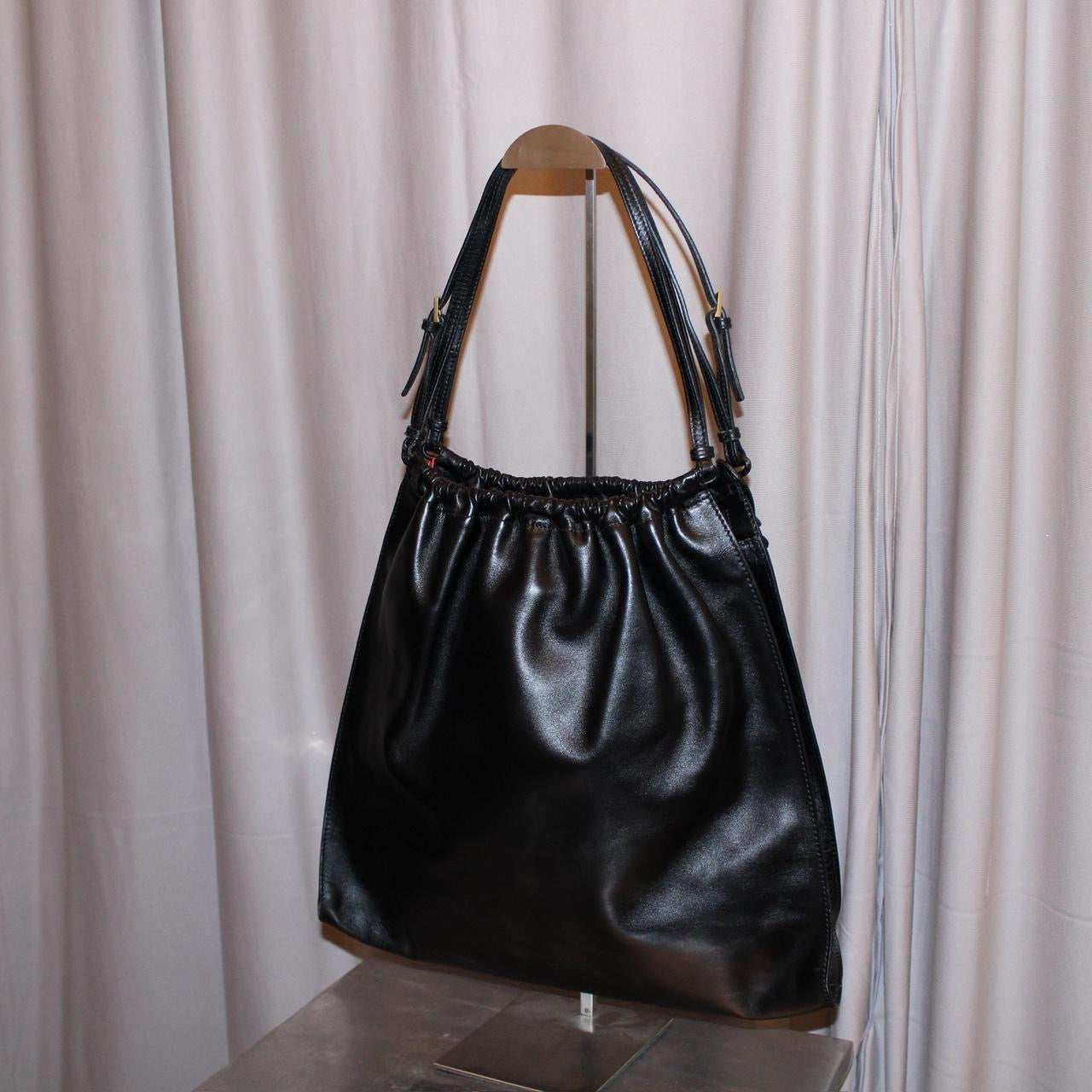 Vintage Gucci Black Leather Ruched Bag