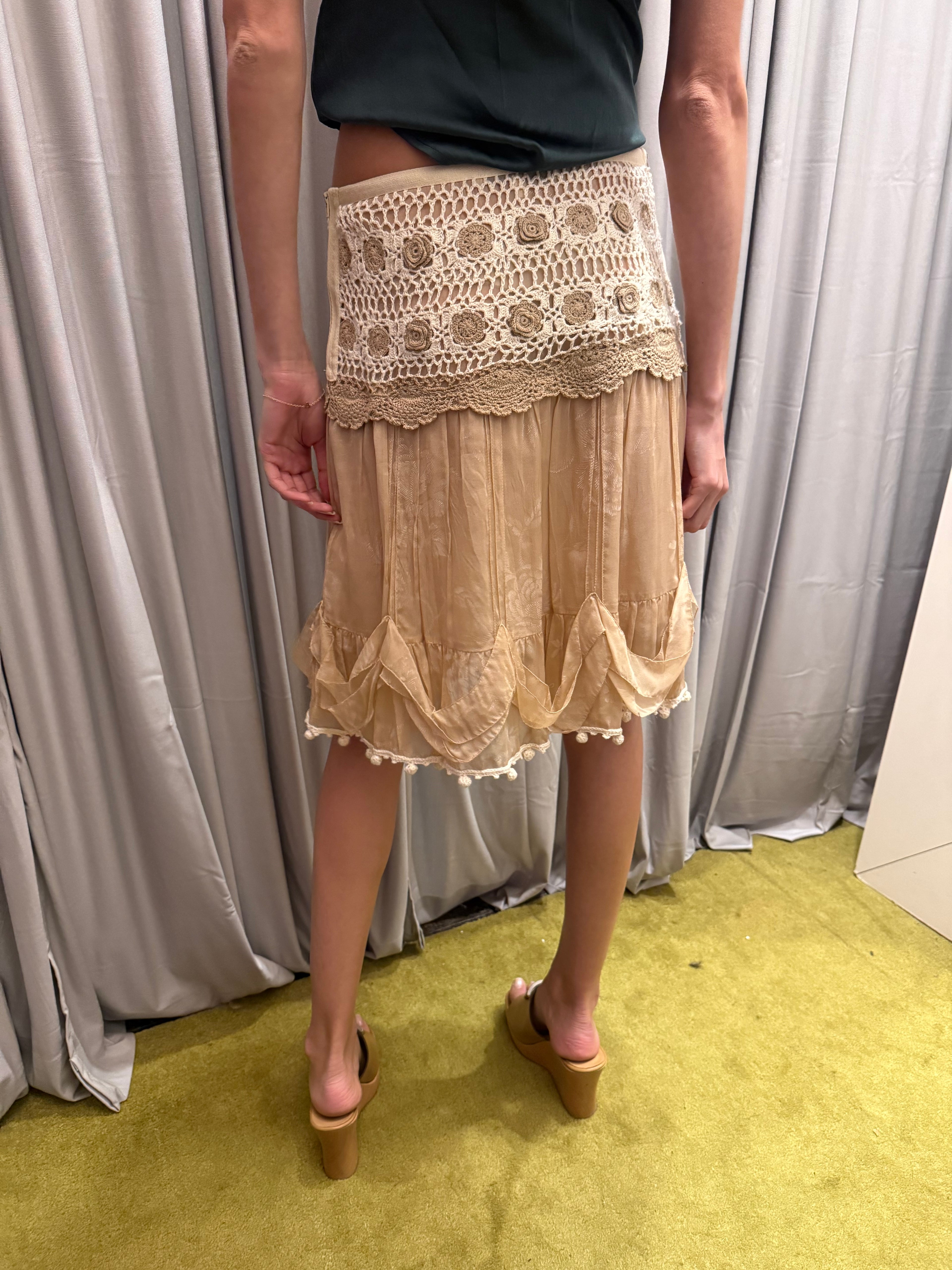Blumarine Crochet and Silk Skirt