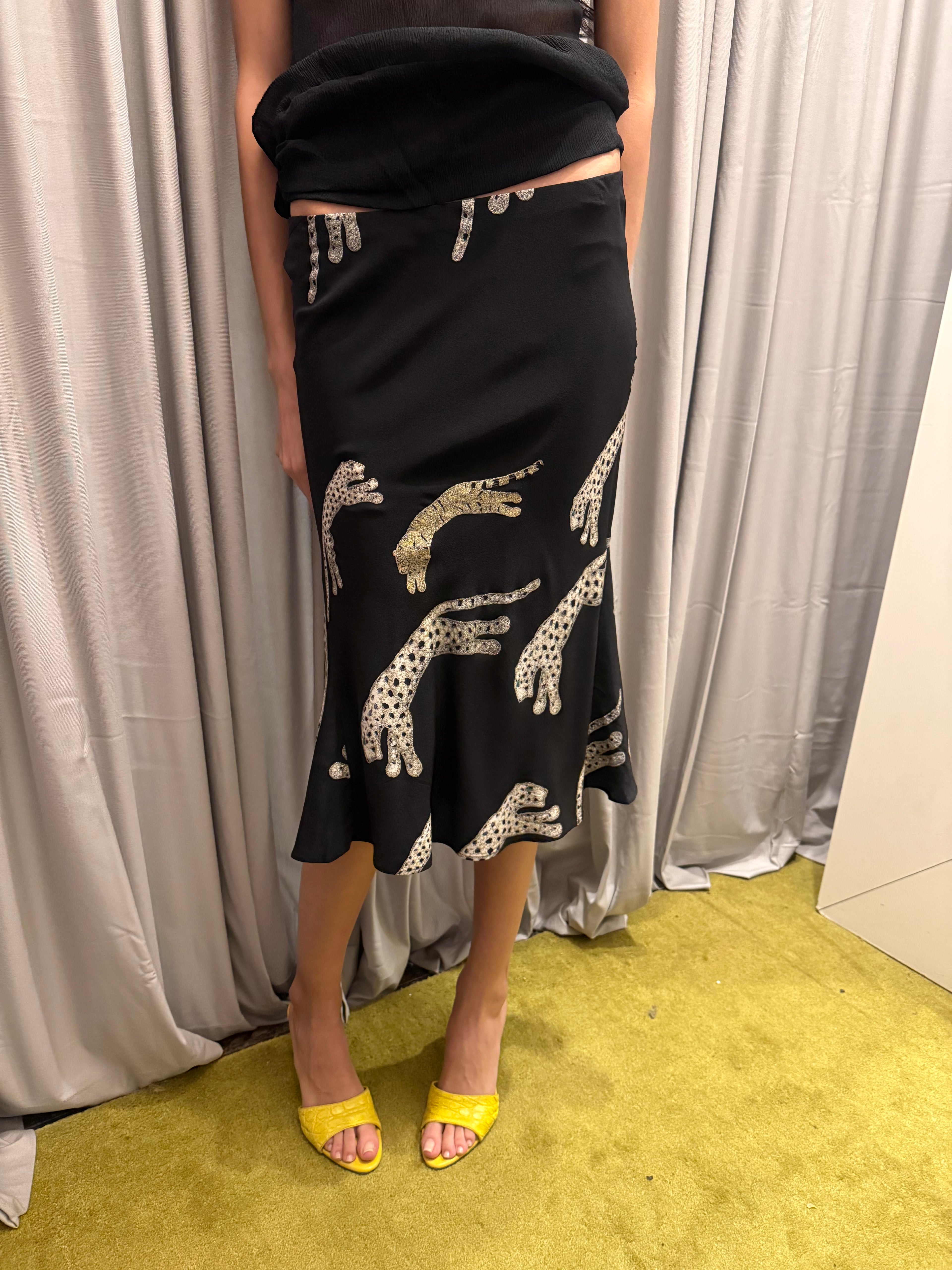 Roberto Cavalli Silk FW 2002 Jaguar Print Skirt