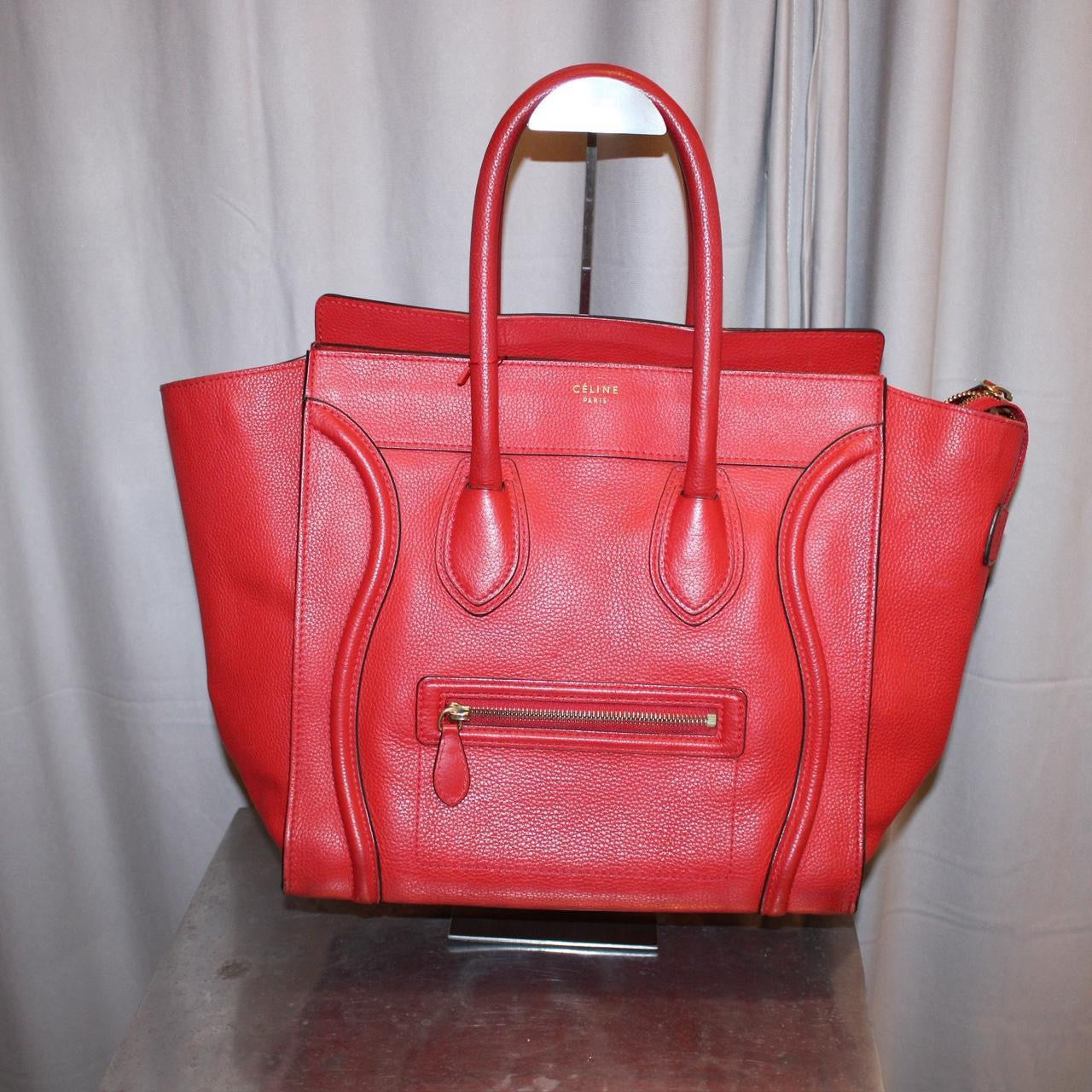 Celine Red Leather Luggage Bag