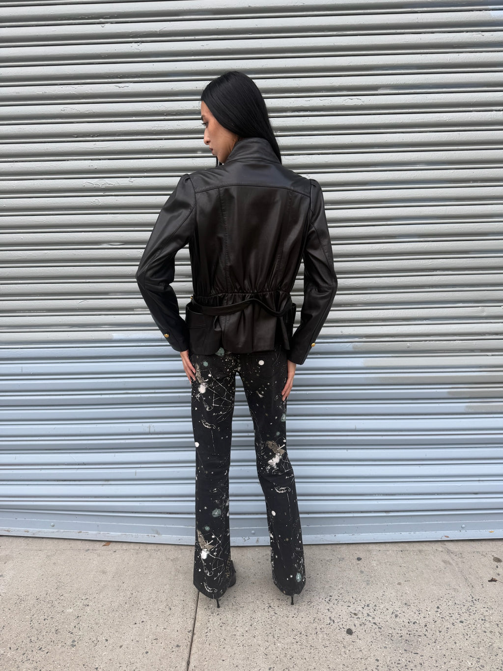 Lamb Leather Jacket with Gold Buttons