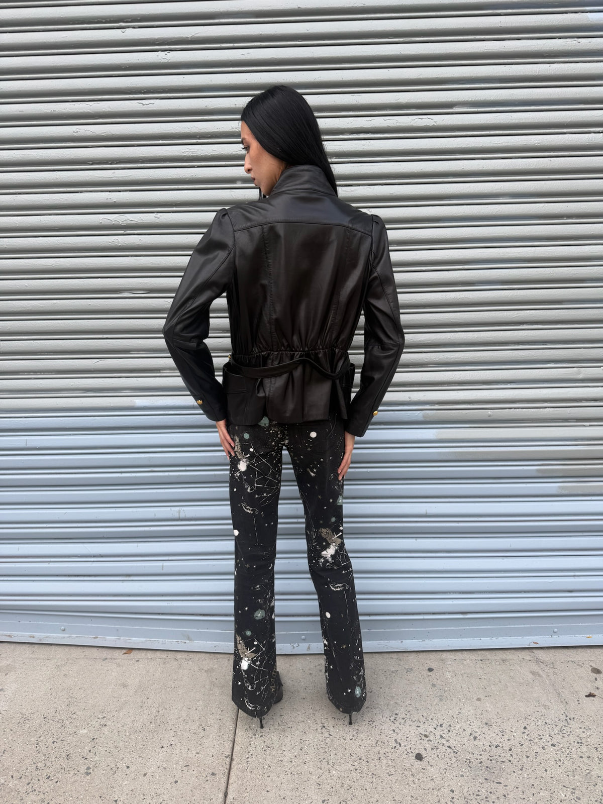 Lamb Leather Jacket with Gold Buttons