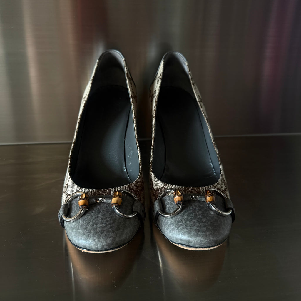 Gucci Bamboo Buckle Monogram Heels