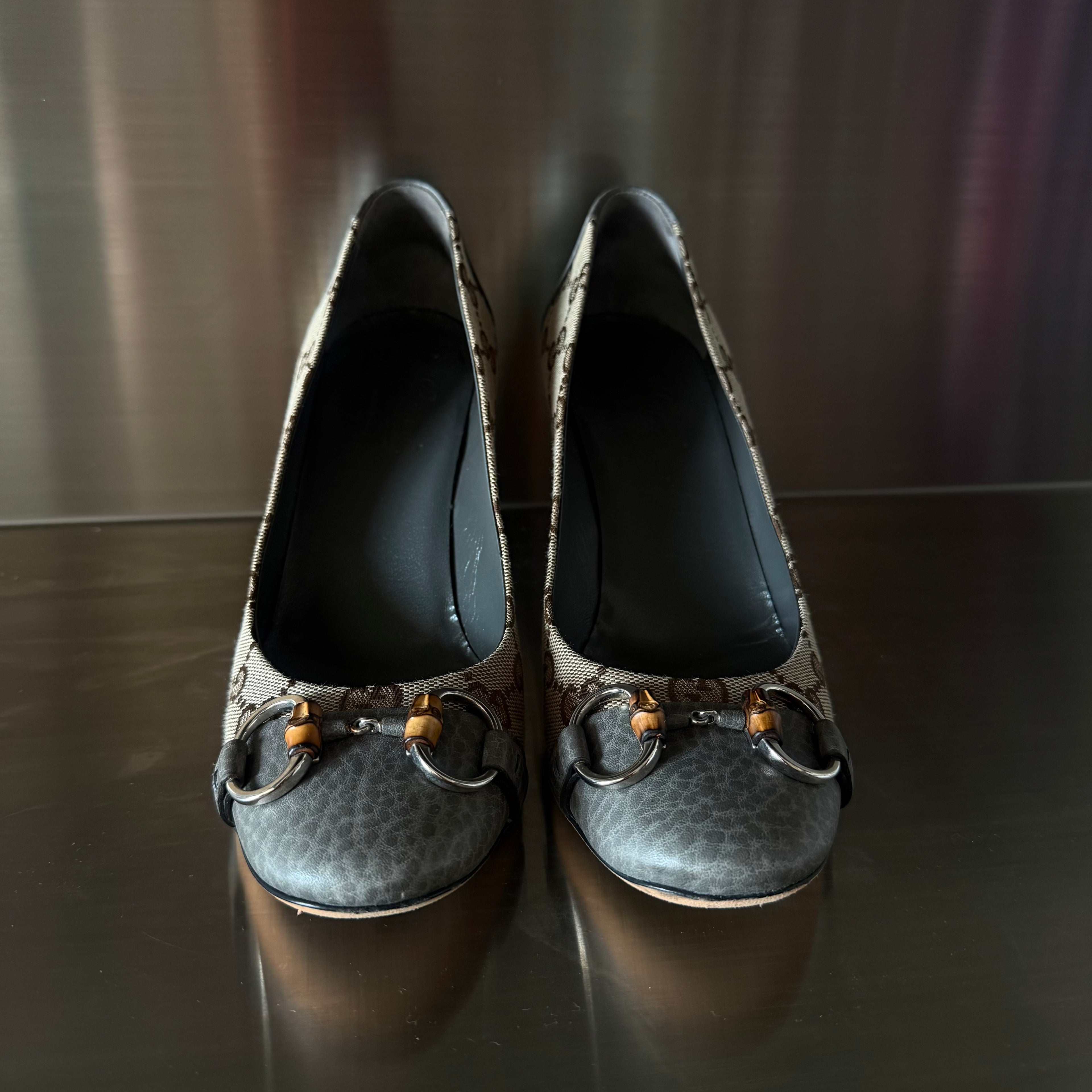 Gucci Bamboo Buckle Monogram Heels