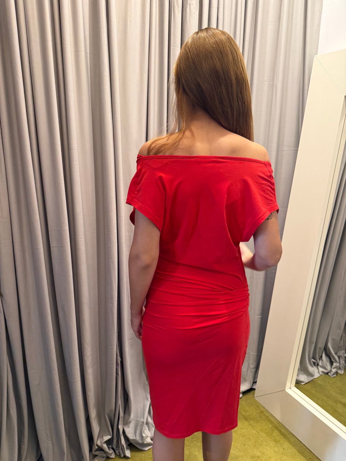 Stefanel Red Off the Shoulder Bodycon Dress
