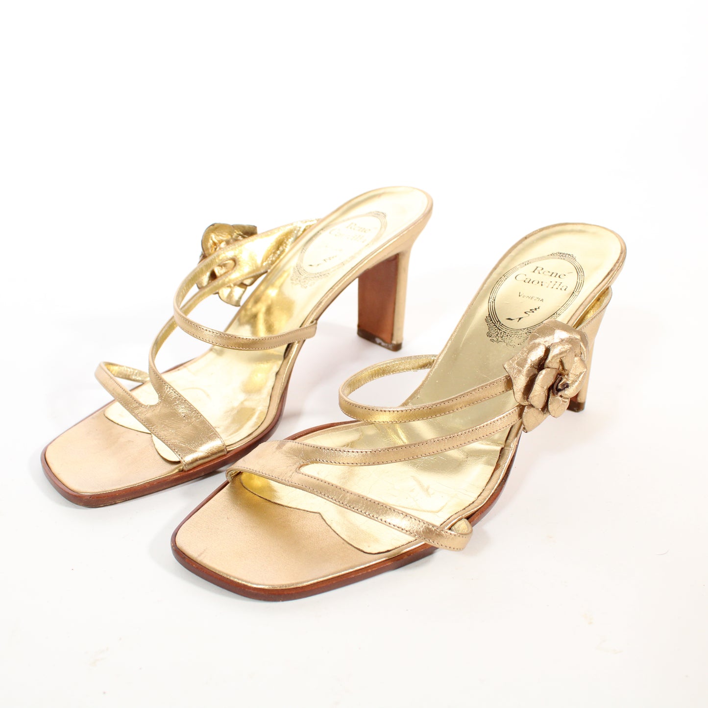 Rene Caovilla Leather Gold Sandals