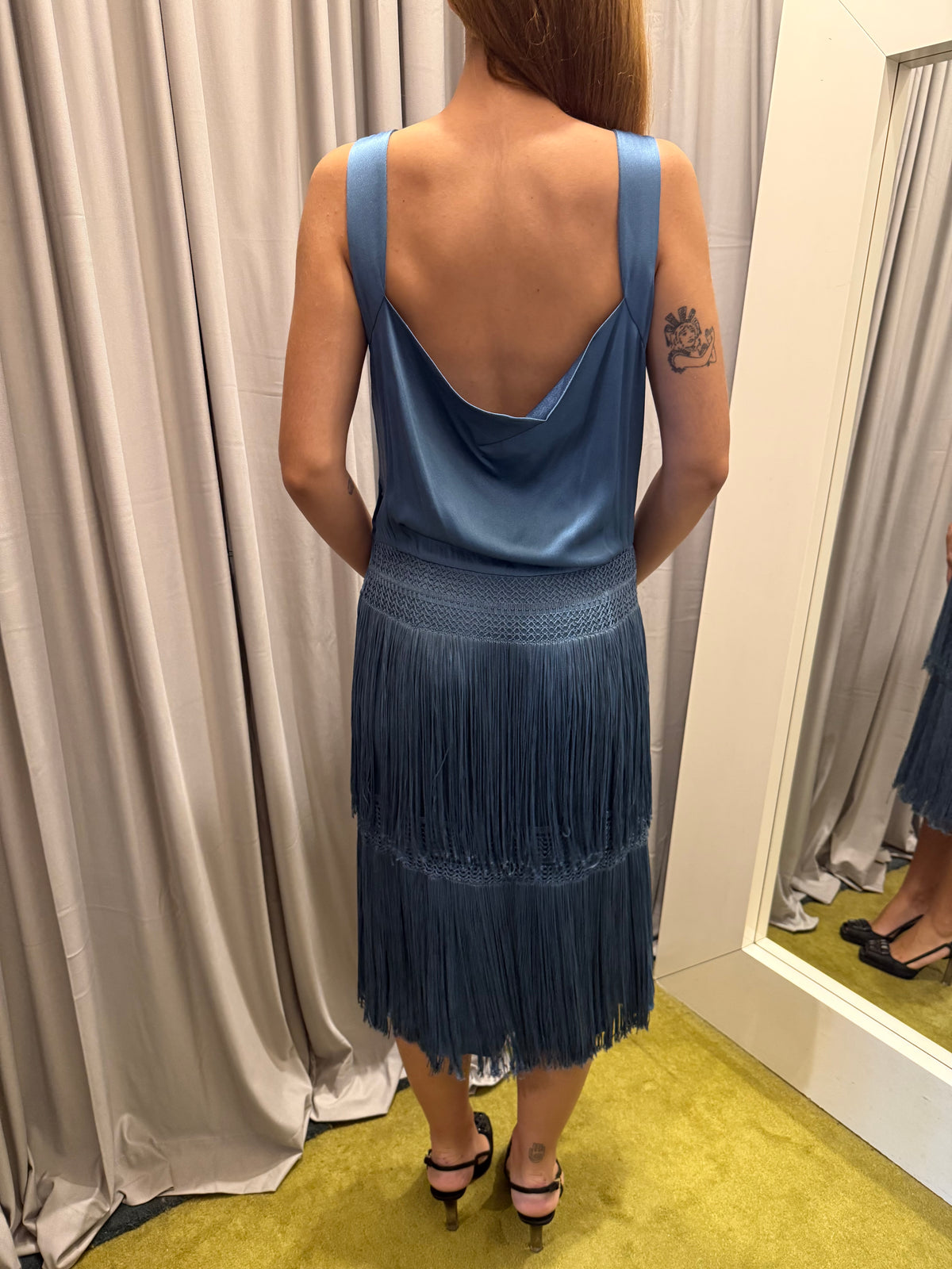 Alberta Ferretti Silk Fringe Dress