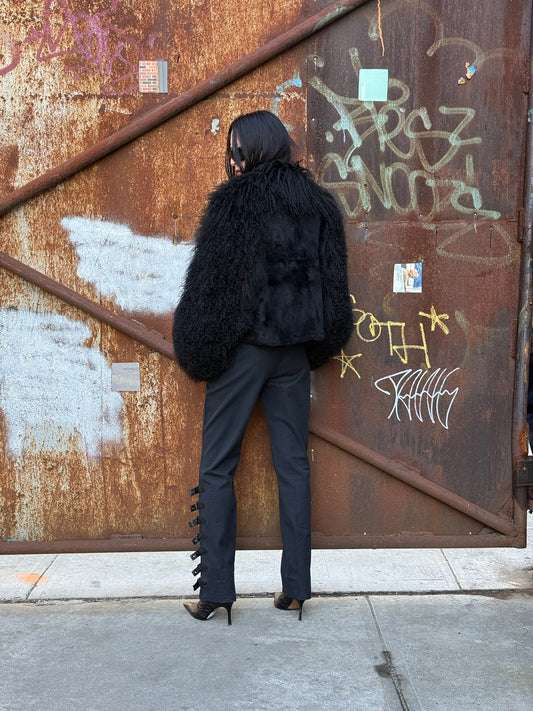 Vintage  Black Mongolian Fur Coat