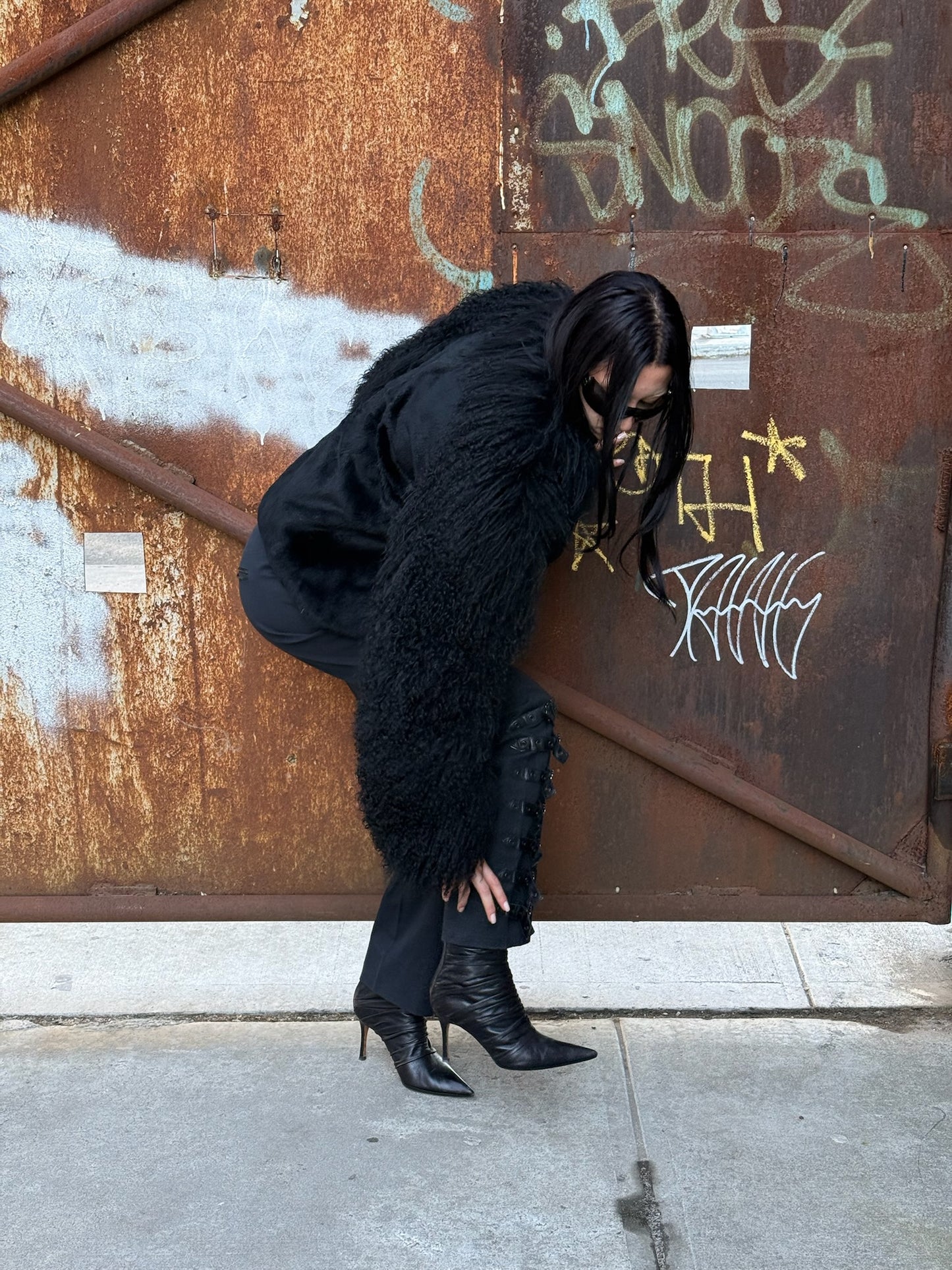 Vintage  Black Mongolian Fur Coat