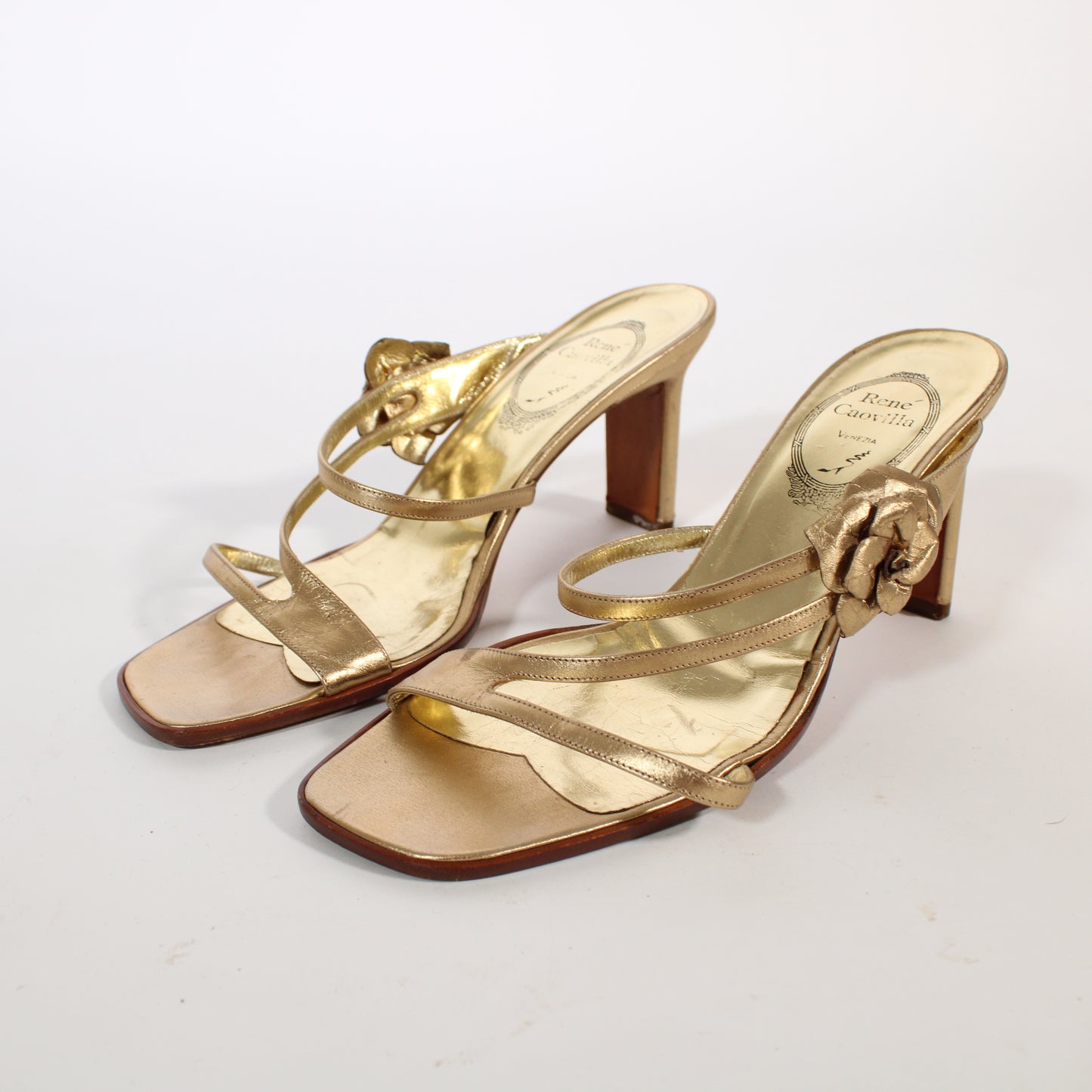 Rene Caovilla Leather Gold Sandals