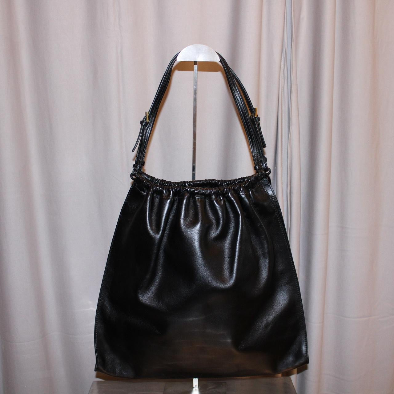 Vintage Gucci Black Leather Ruched Bag