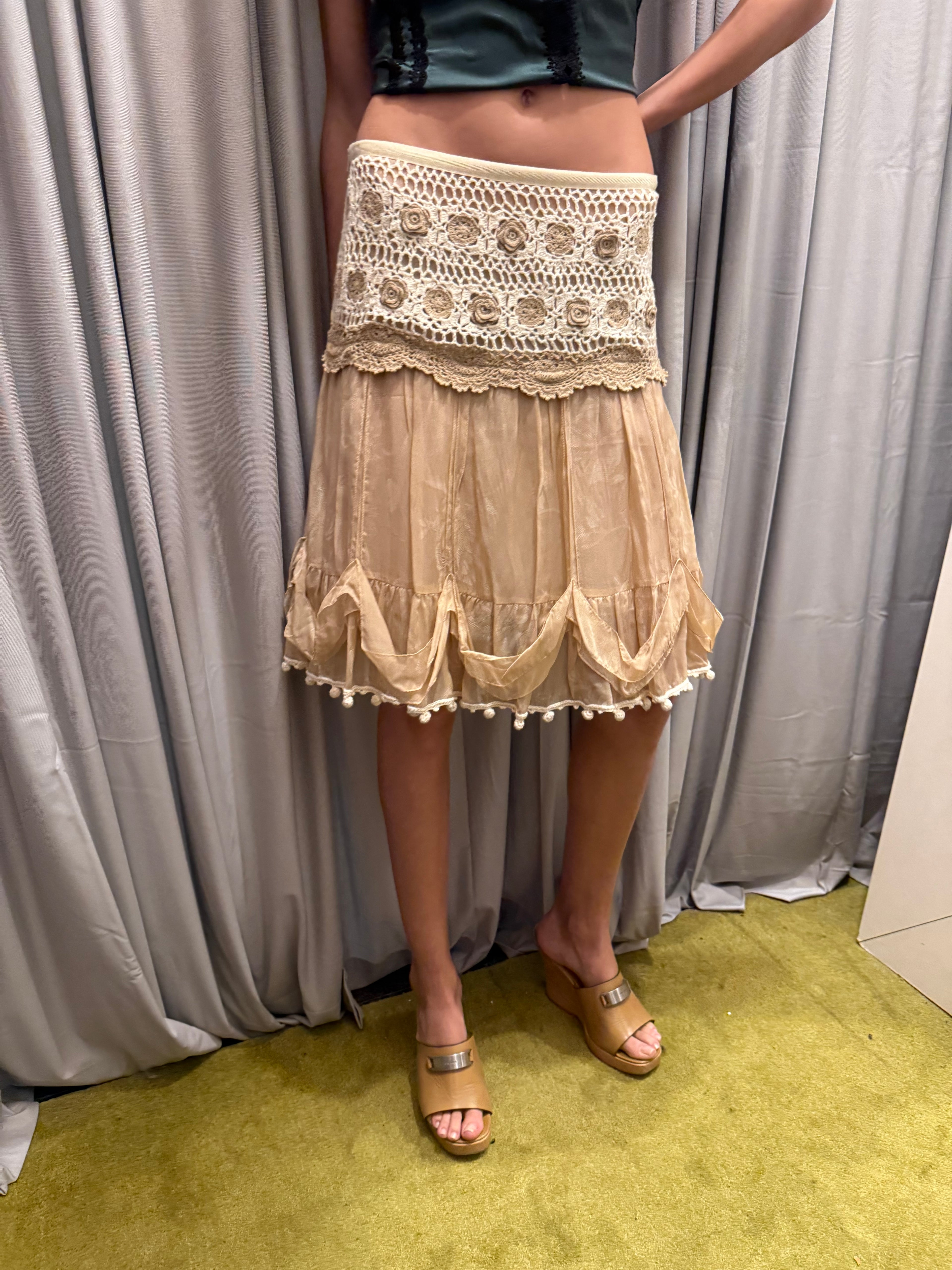 Blumarine Crochet and Silk Skirt