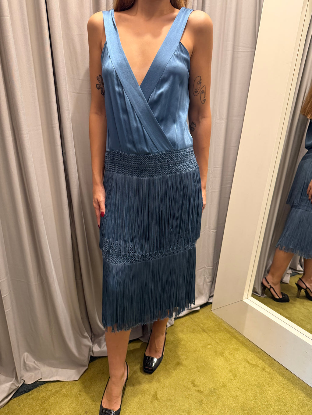 Alberta Ferretti Silk Fringe Dress
