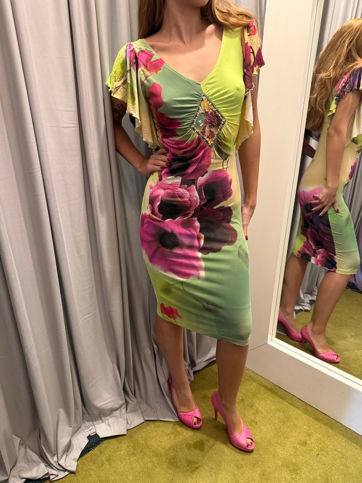 Roberto Cavalli Class Floral Midi Dress