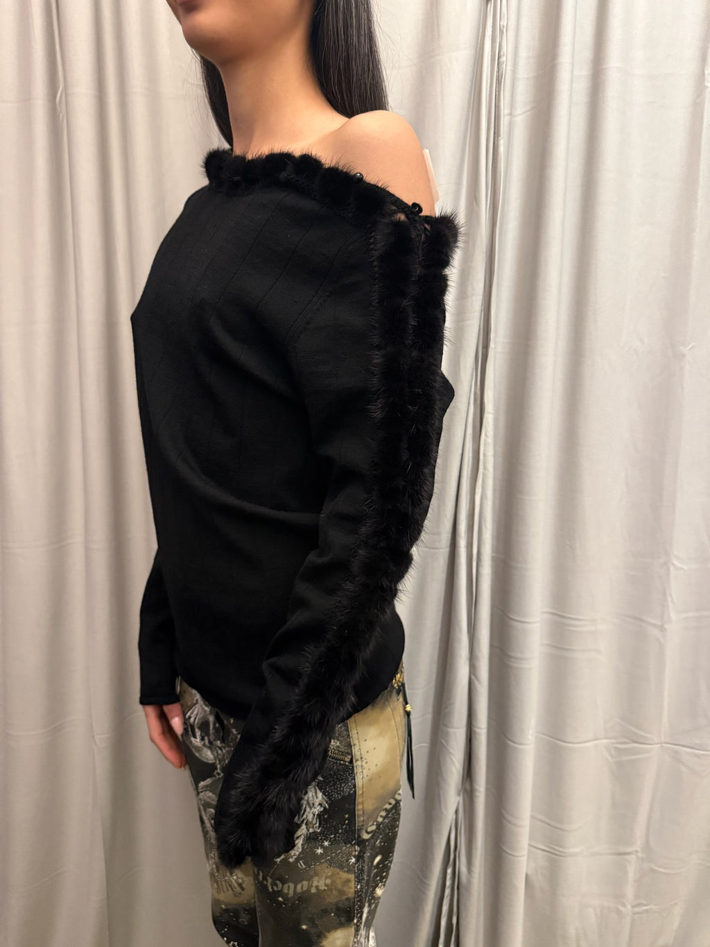 Class Cavalli Wool Sweater with Fur Detail