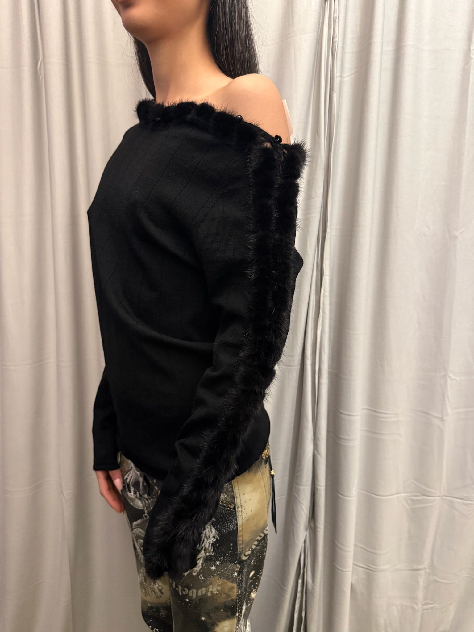Class Cavalli Wool Sweater with Fur Detail