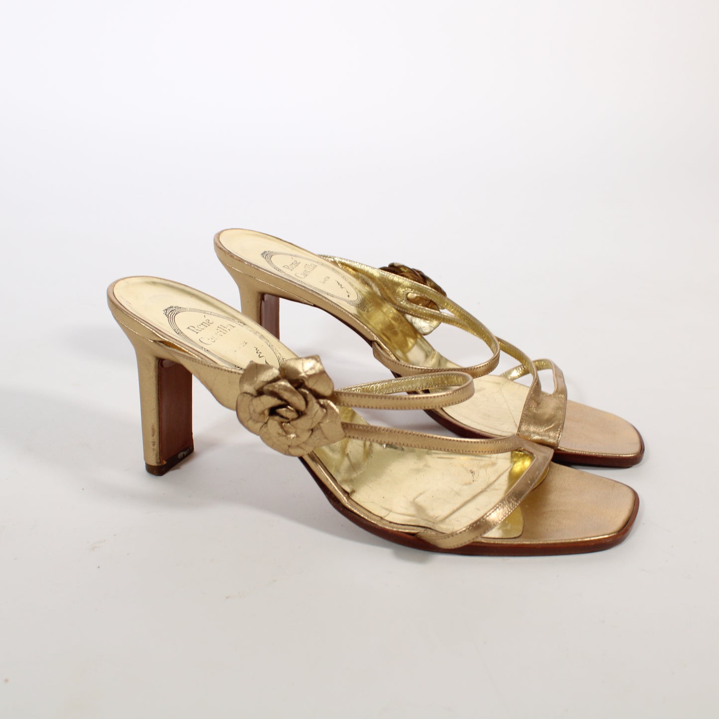 Rene Caovilla Leather Gold Sandals