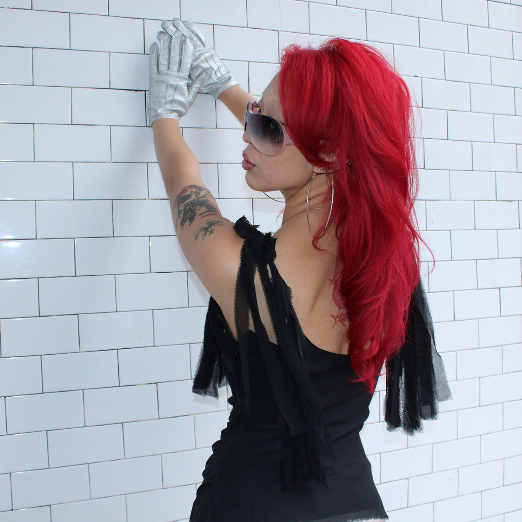 Vintage Leather Chanel Silver Gloves