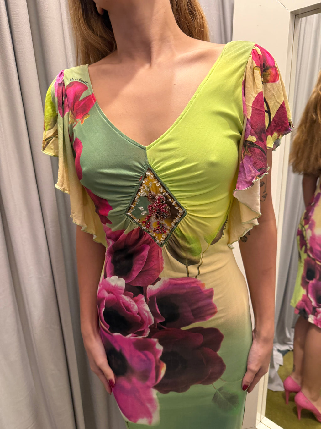 Roberto Cavalli Class Floral Midi Dress