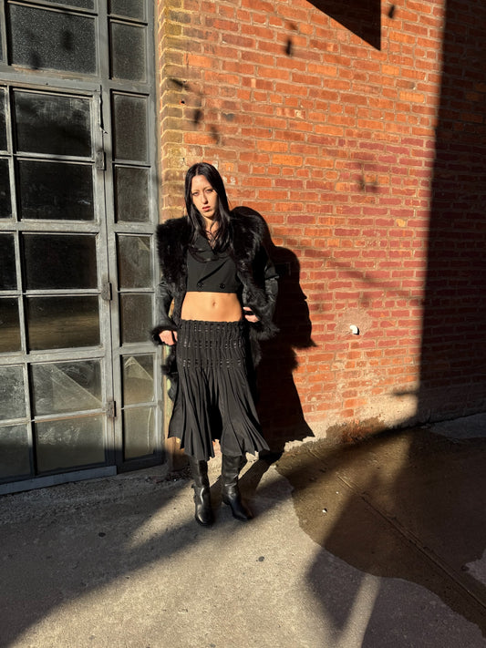 Vintage Leather Fox Fur Coat