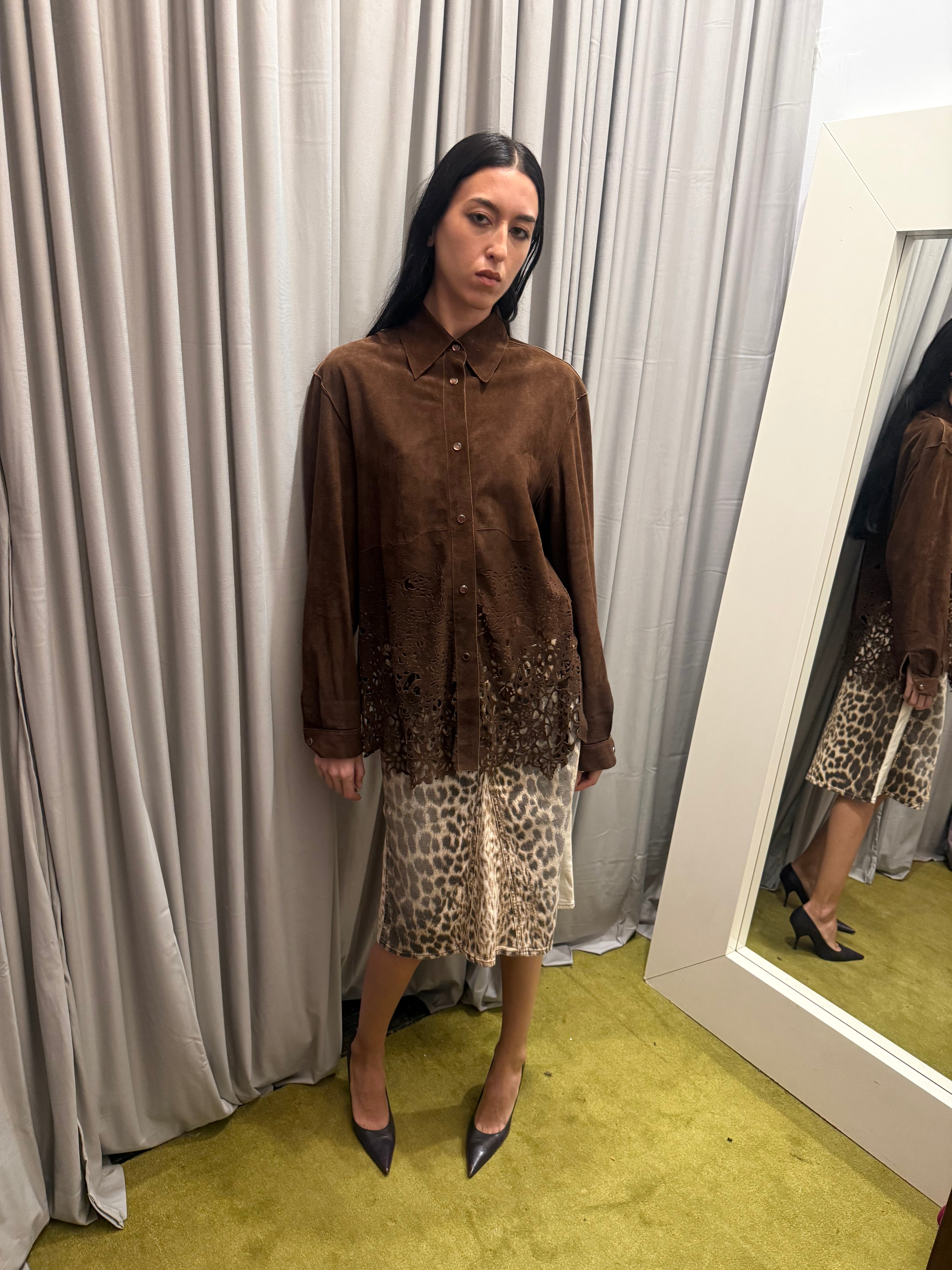Roberto Cavalli FW 1999 Laser Cut Suede Button Up