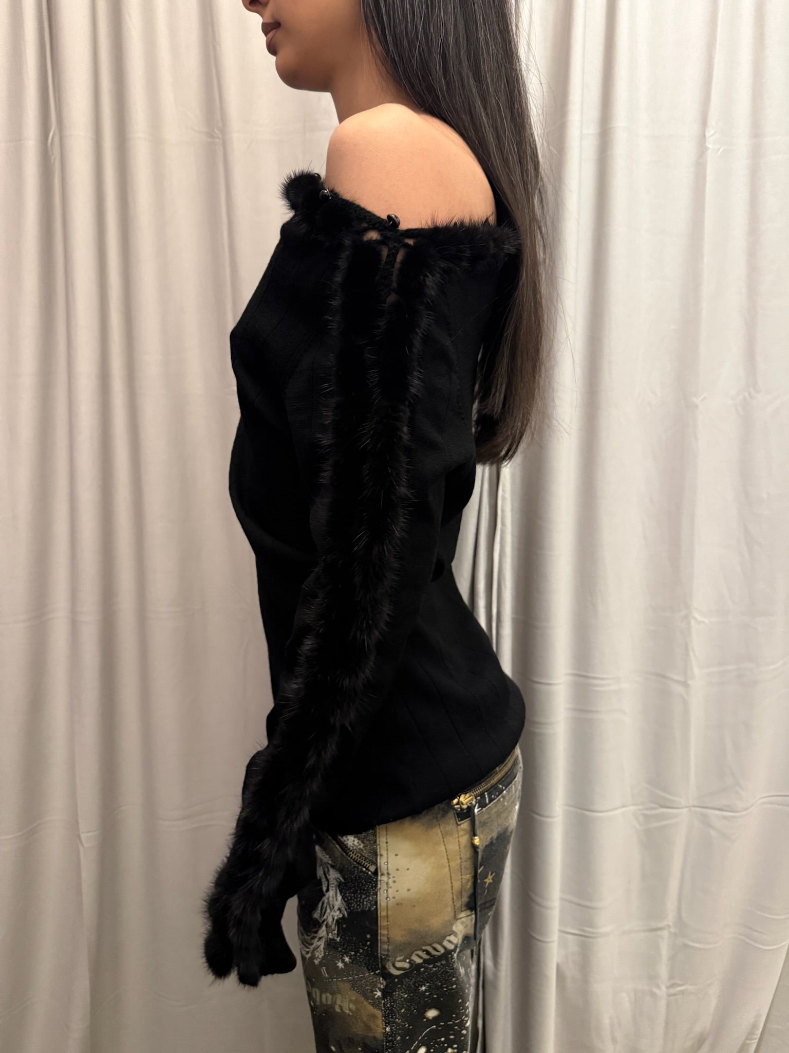 Class Cavalli Wool Sweater with Fur Detail