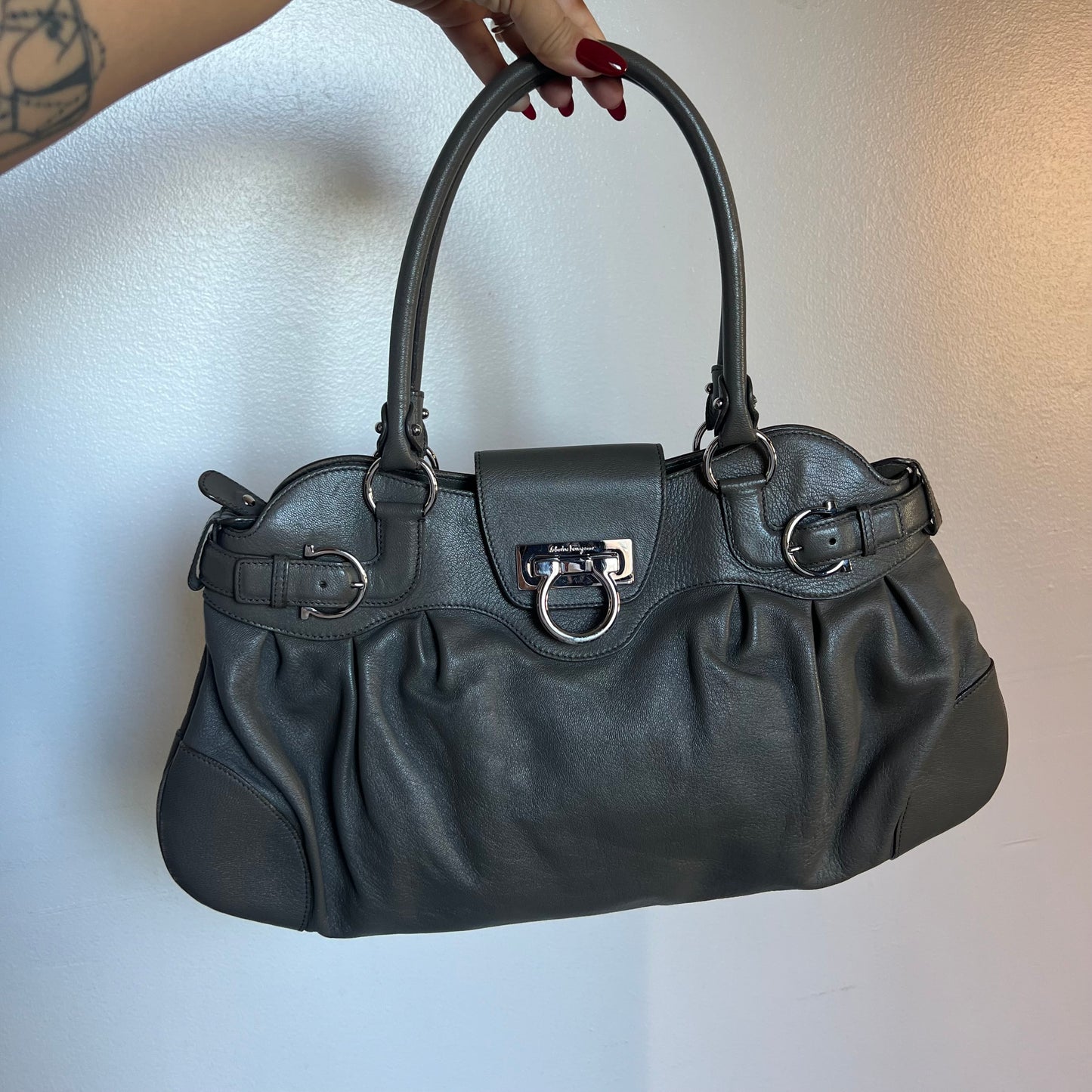 Ferragamo Gray Leather Bag