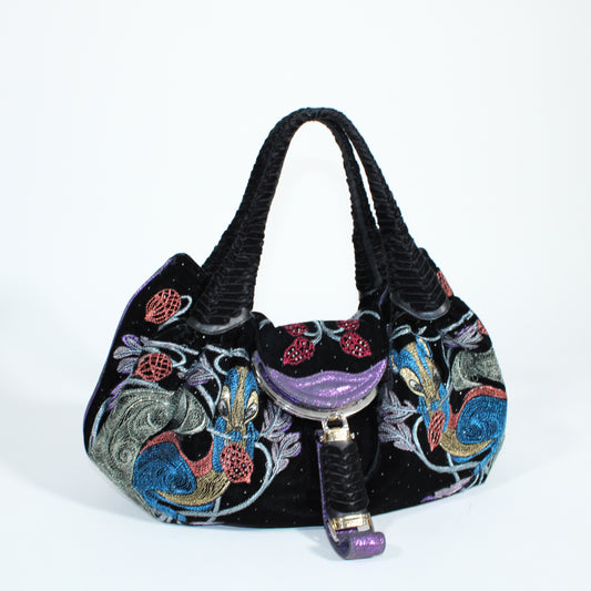 Iconic Vintage Fendi Squirrel Embroidery Velvet Spy Bag