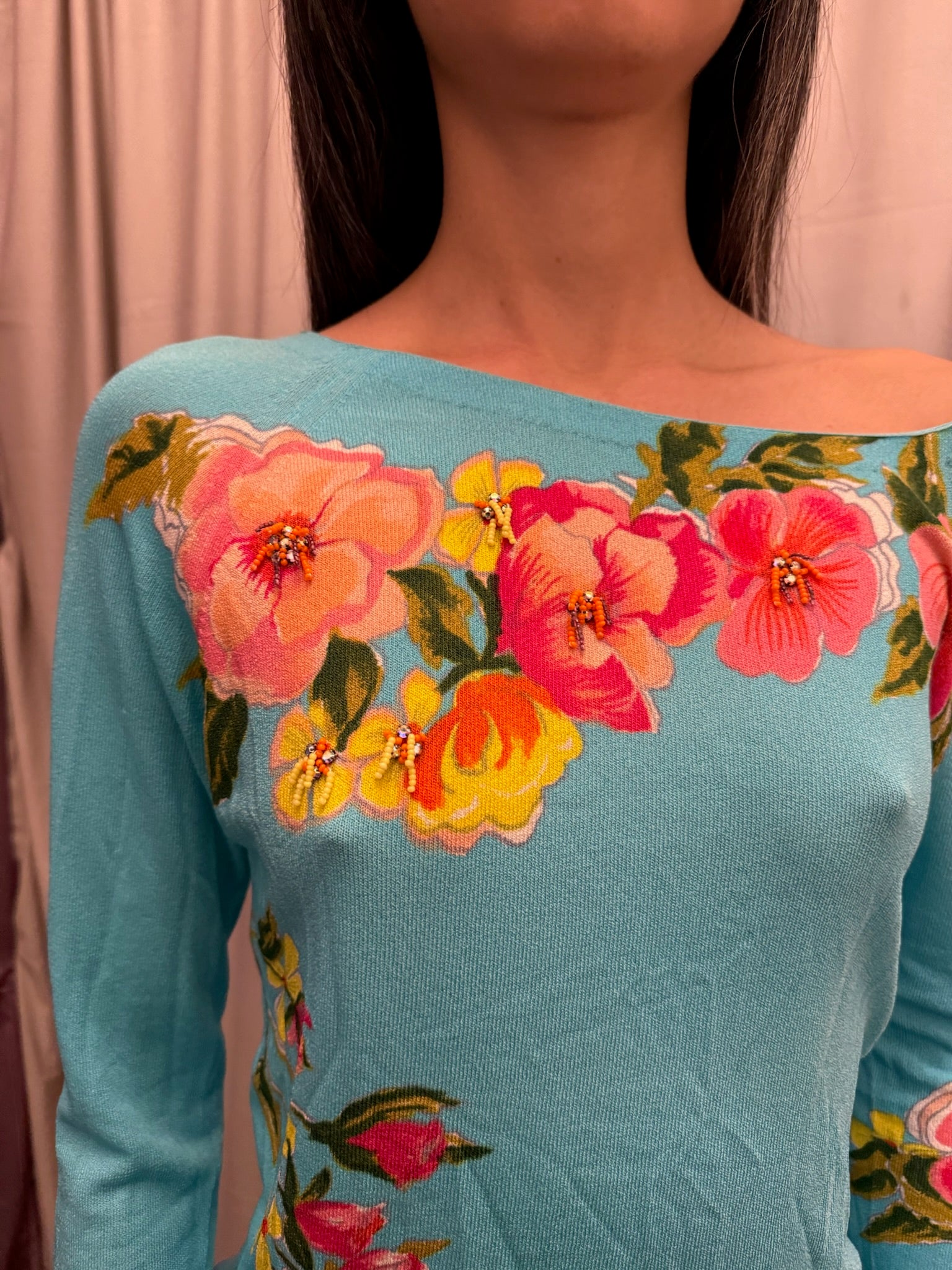 Blumarine Knit Asymetrical Neckline Top