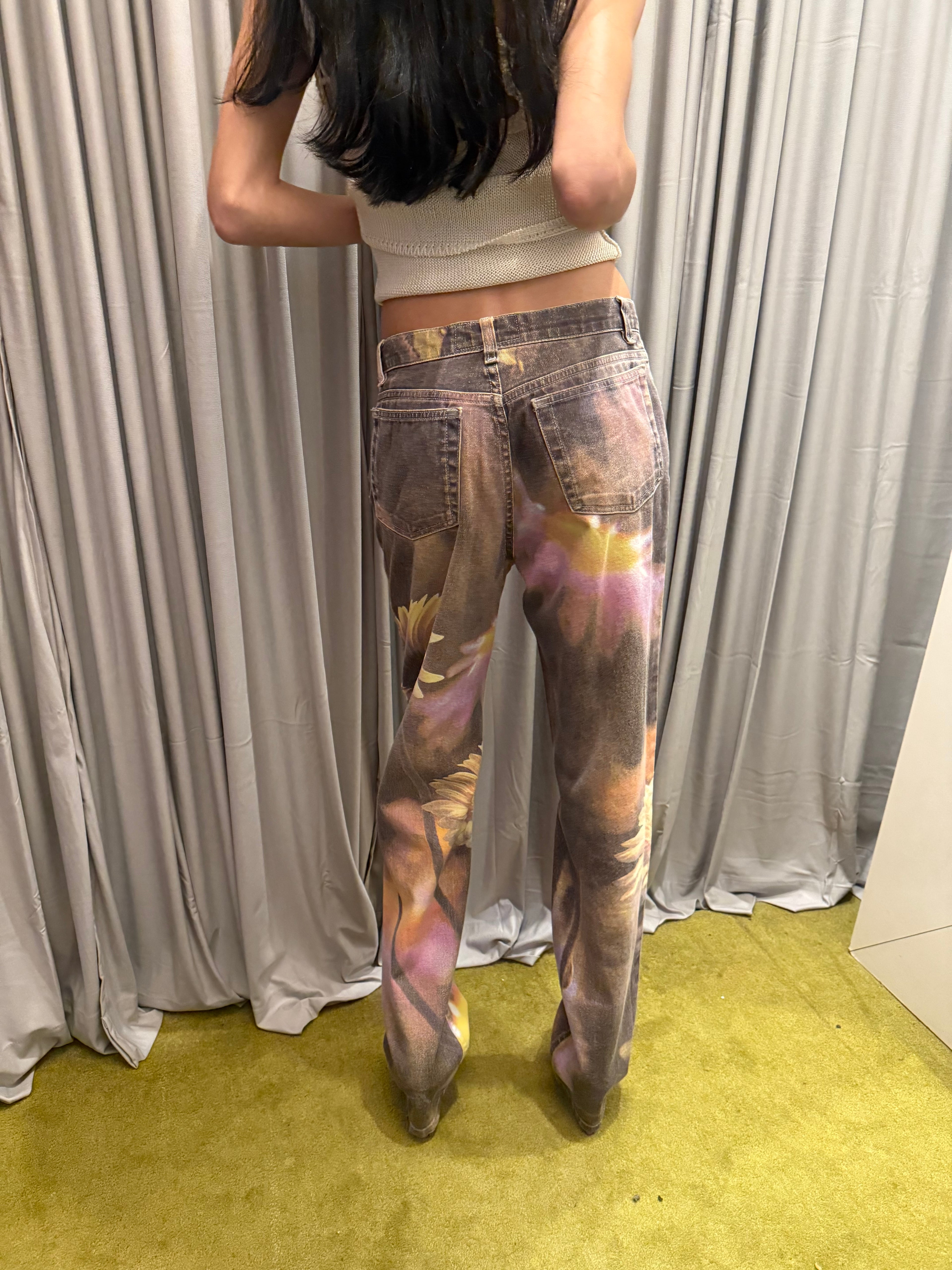 Roberto Cavalli Floral Printed Denim Pants