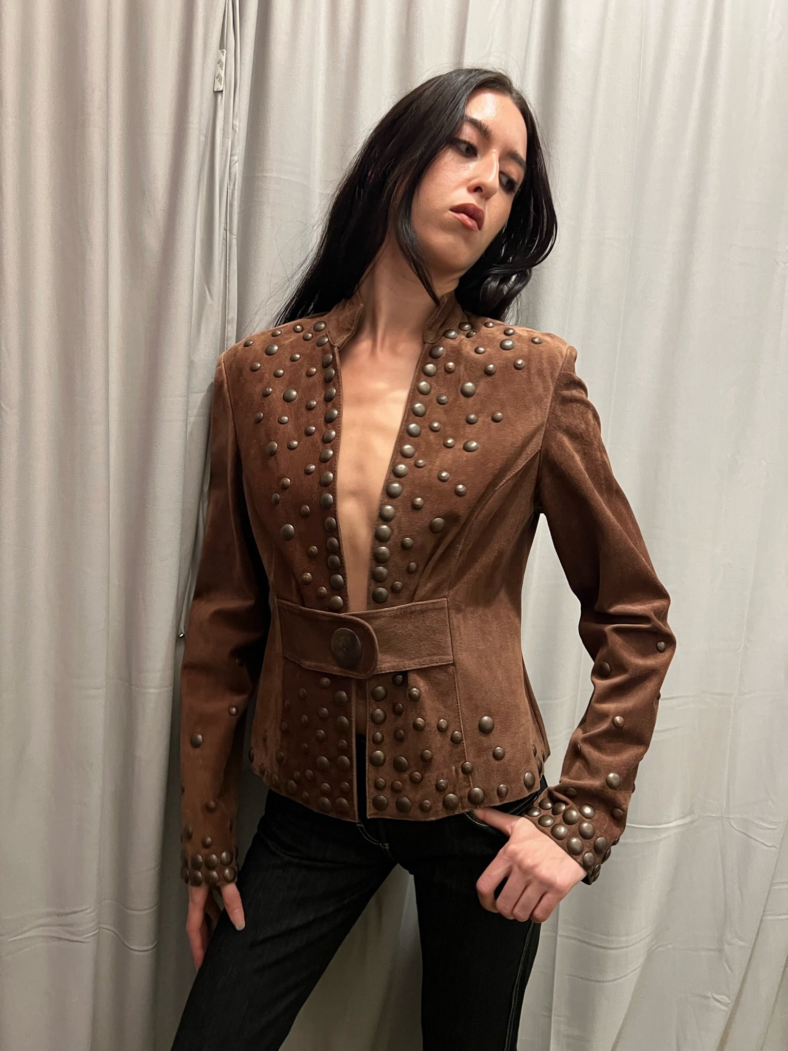 Italian Vintage Suede Leather Fitted Jacket
