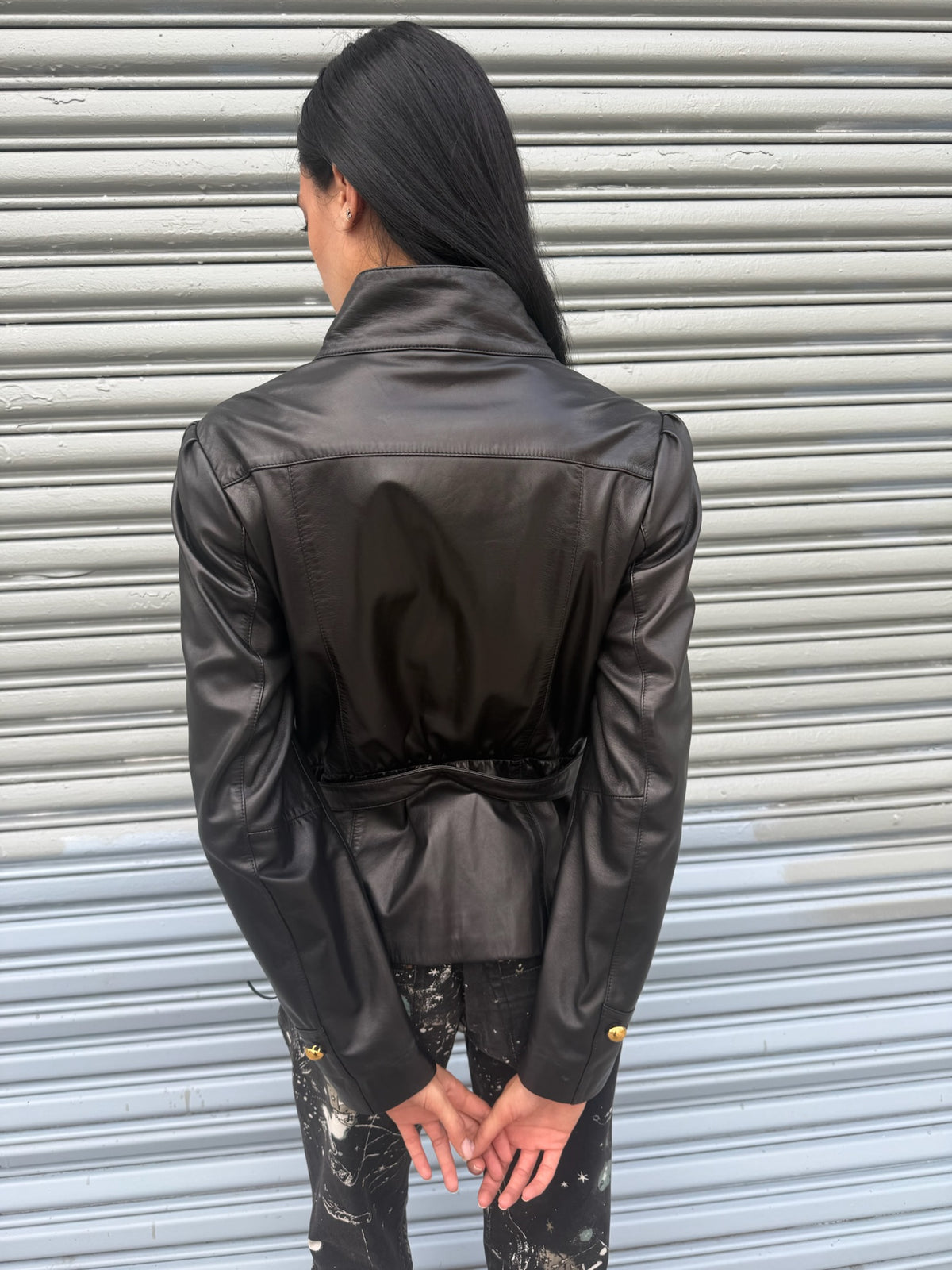 Lamb Leather Jacket with Gold Buttons