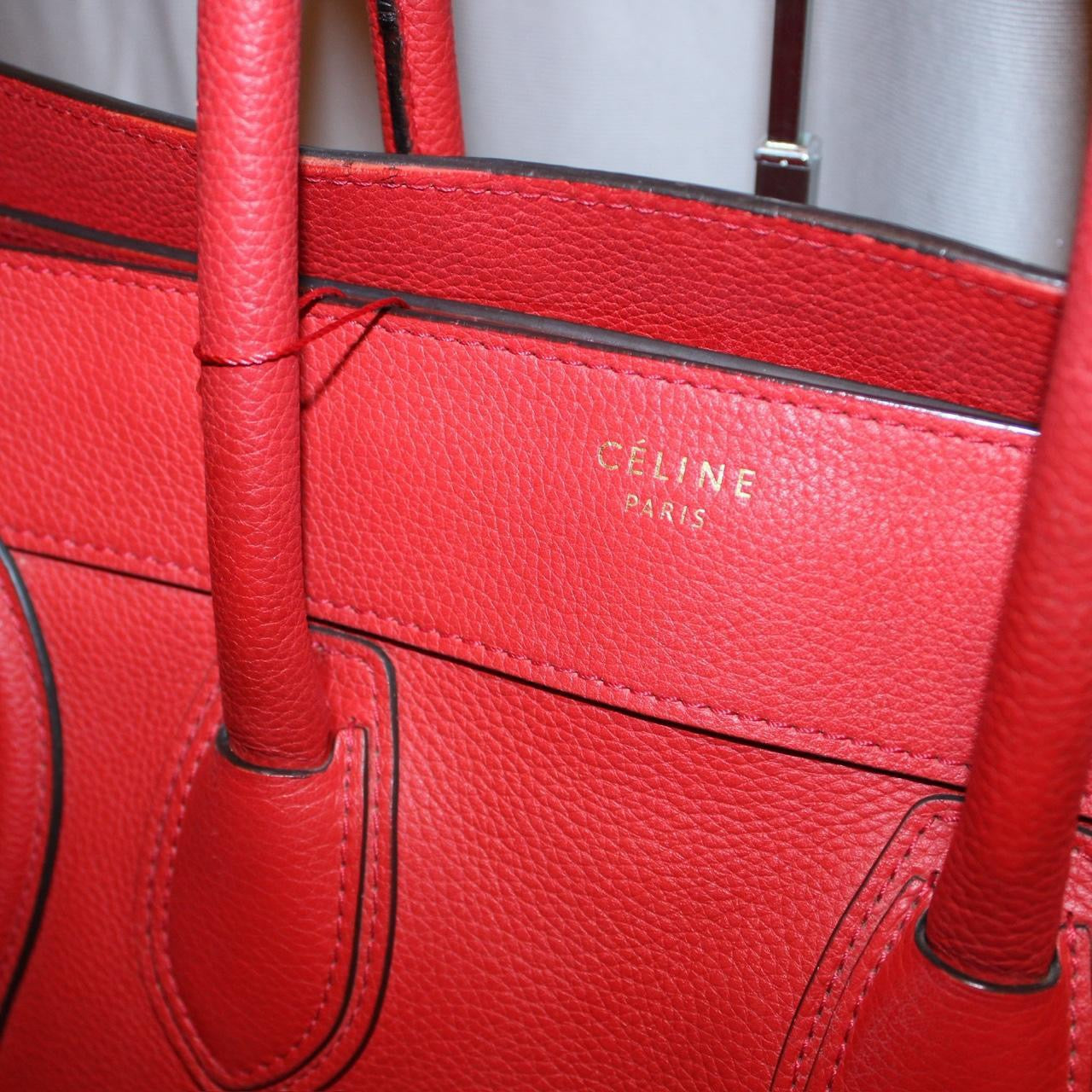 Celine Red Leather Luggage Bag