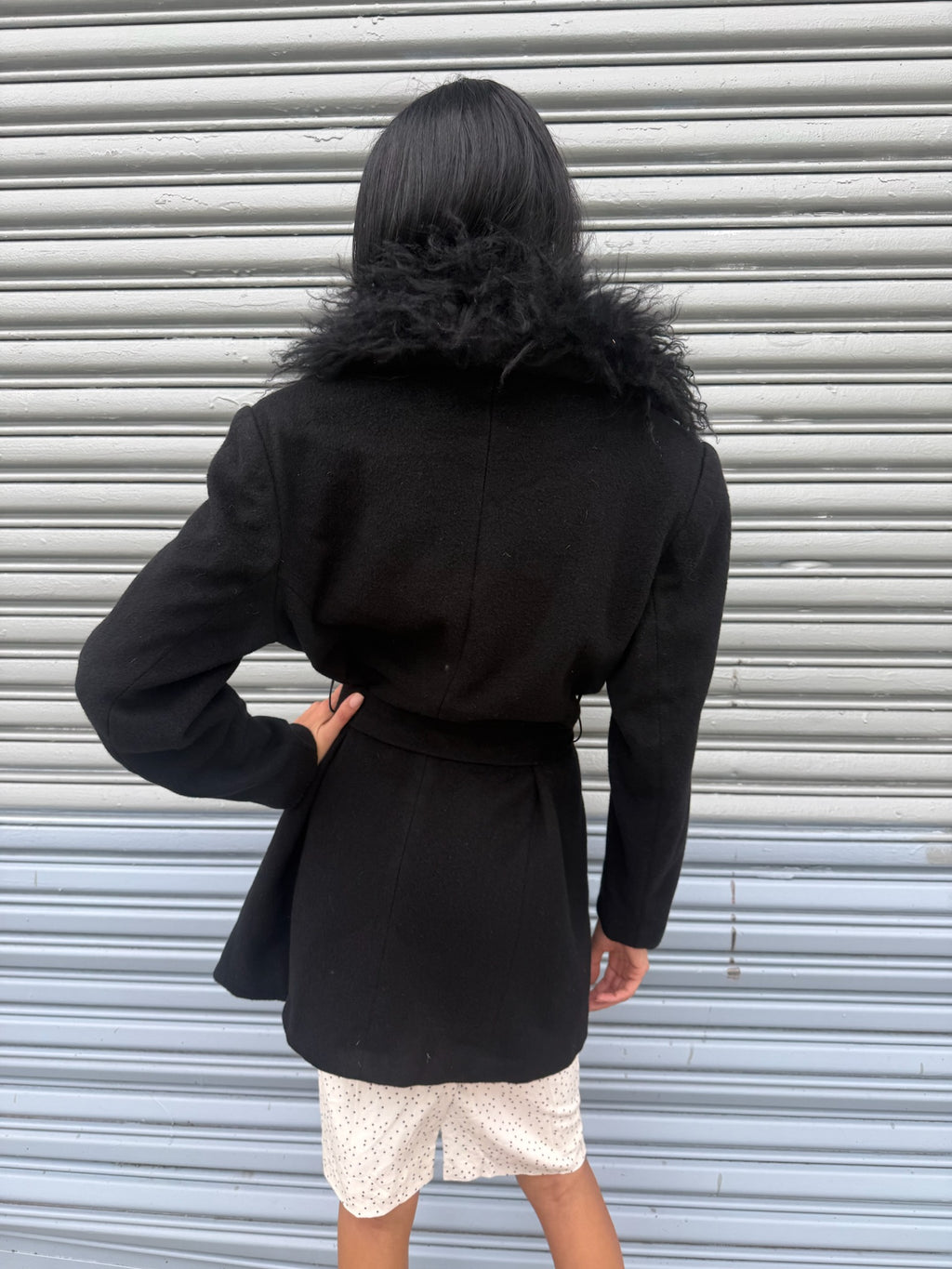 Vintage Wool Coat with Mongolian Fur Trim