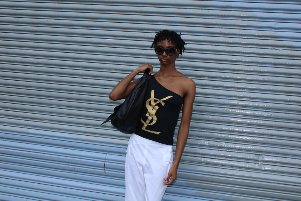 YSL One Shoulder Logo Top