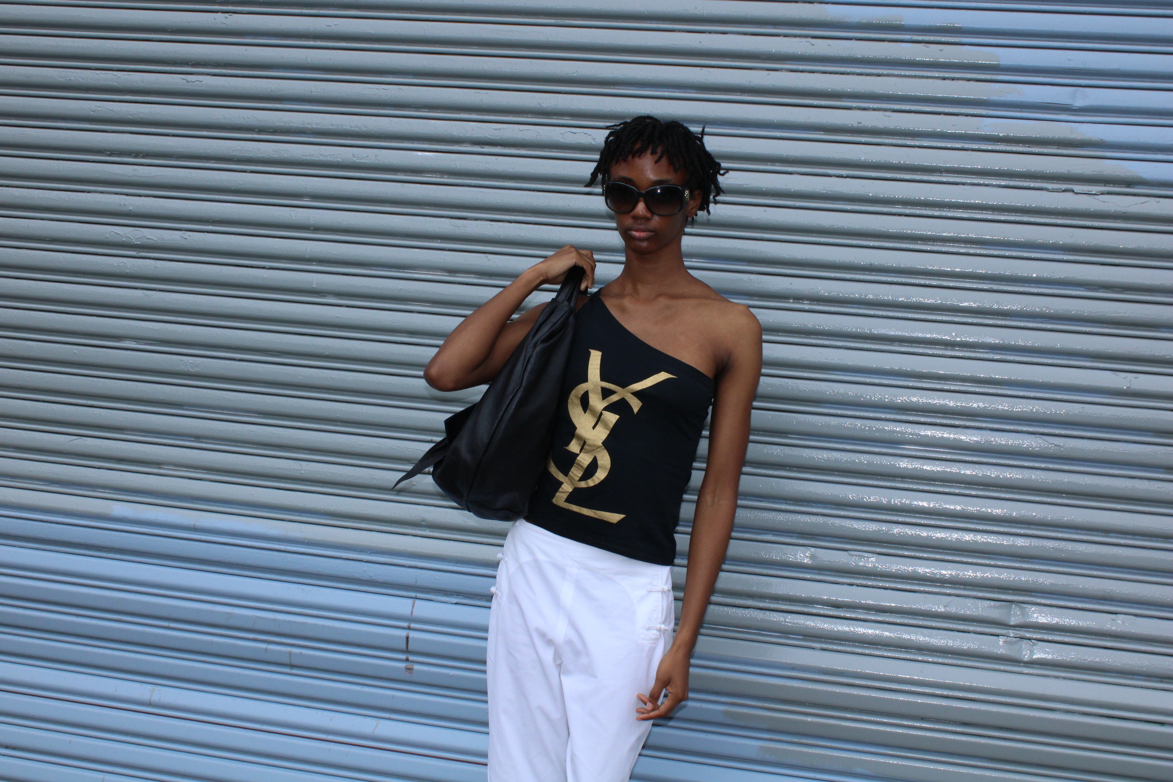YSL One Shoulder Logo Top